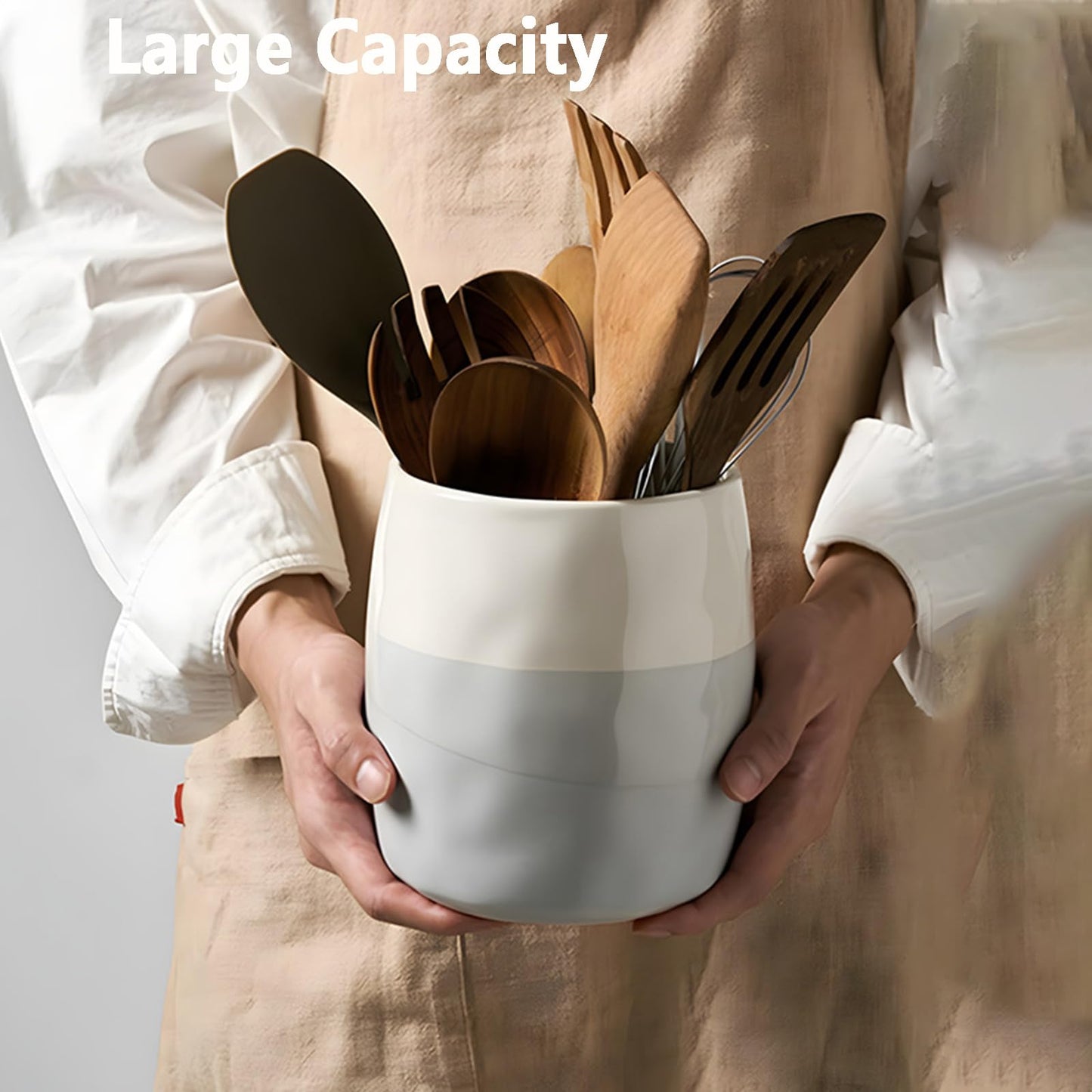 DIWEMI Utensil Holder, Ceramic Kitchen Utensil Crocks for Kitchen Counter Decor, Spoon Holder, Cooking Tool Organizer Gifts for Mom, Cooking Enthusiasts, Chefs, and Homemakers