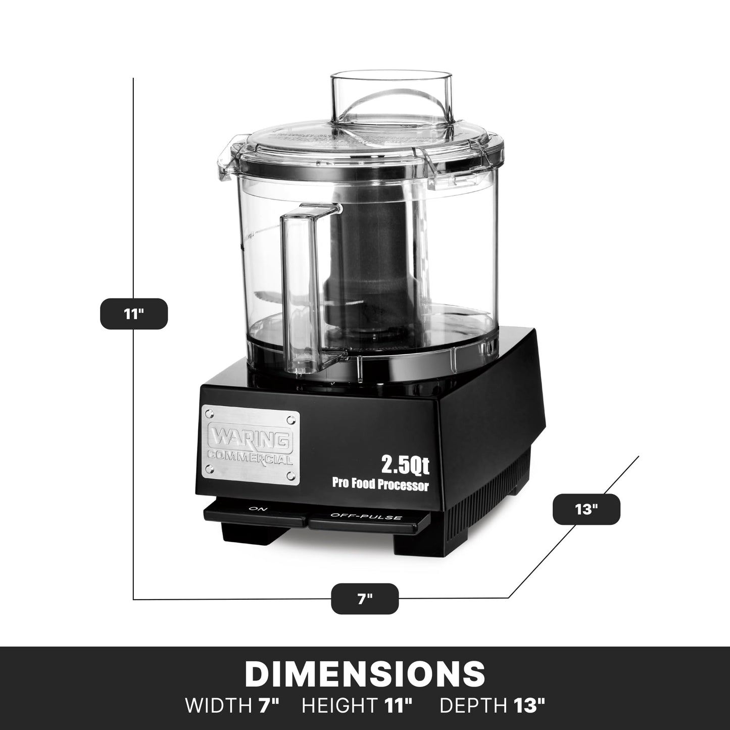 Waring Commercial WFP11SW 2.5 Quart Food Processor, 3/4 HP Motor, Low Profile Design, Patented LiquiLock Seal Bowl System, Includes Whipping Disc and a Standard S blade for Chopping, Pureeing, and Emulsyfying, 120V, 5-15 Phase Plug