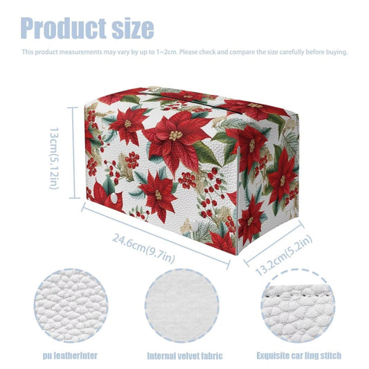 Viewamoon Christmas Floral Tissue Box Cover Rectangle Leather Soft Fabric Paper Holder Box Easy to Install 9x5x5 Cube Cover for Bathroom Deocration