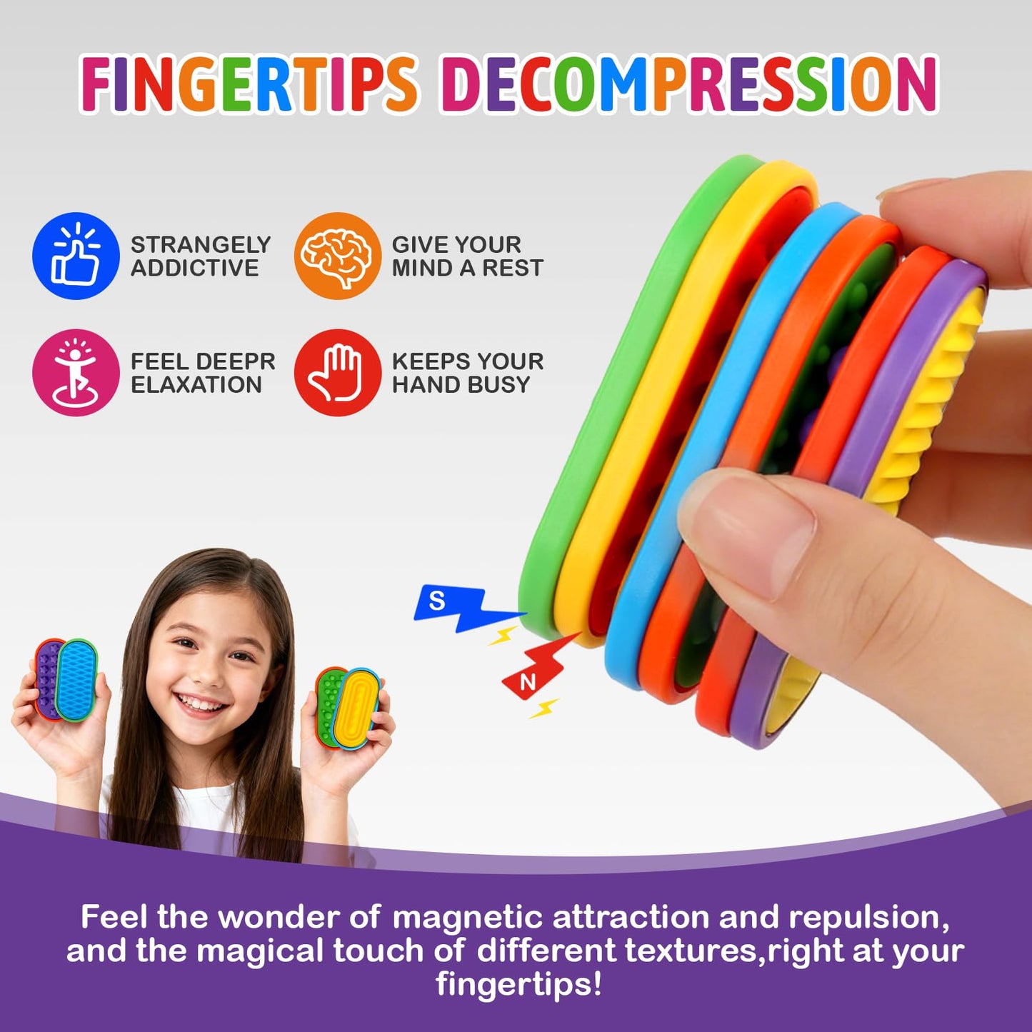 Ziogogco 6PCS Silicone Magnetic Slider Toys，for Adults & Teens, Relieves Stress and Anxiety in Children with Autism. A Must-Have Toy for Office Desk Toy, Stocking Stuffers for Women Men Teen Gift