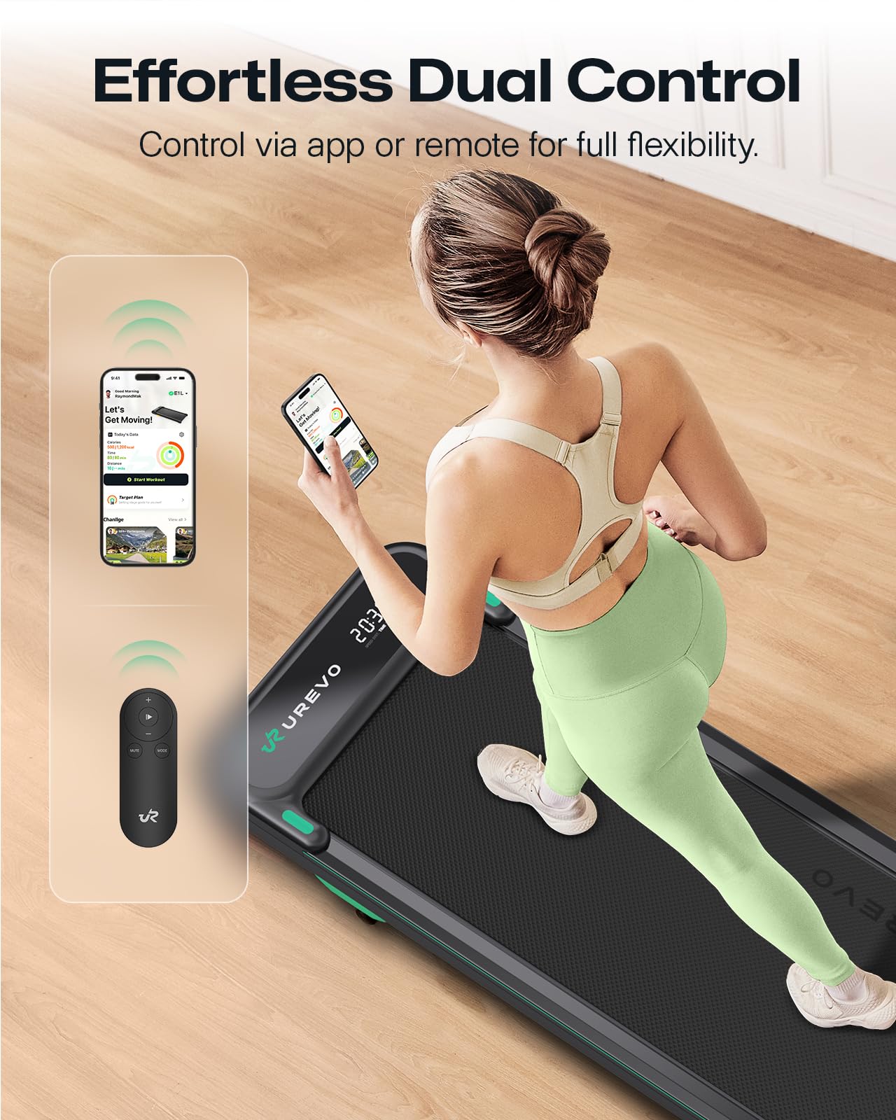 URUREVO Smart Walking Pad, Quiet Under Desk Treadmill with APP & Remote, Portable Shock-Absorbing Walking Jogging Machine, Sleek Compact Design for Home Office Fitness