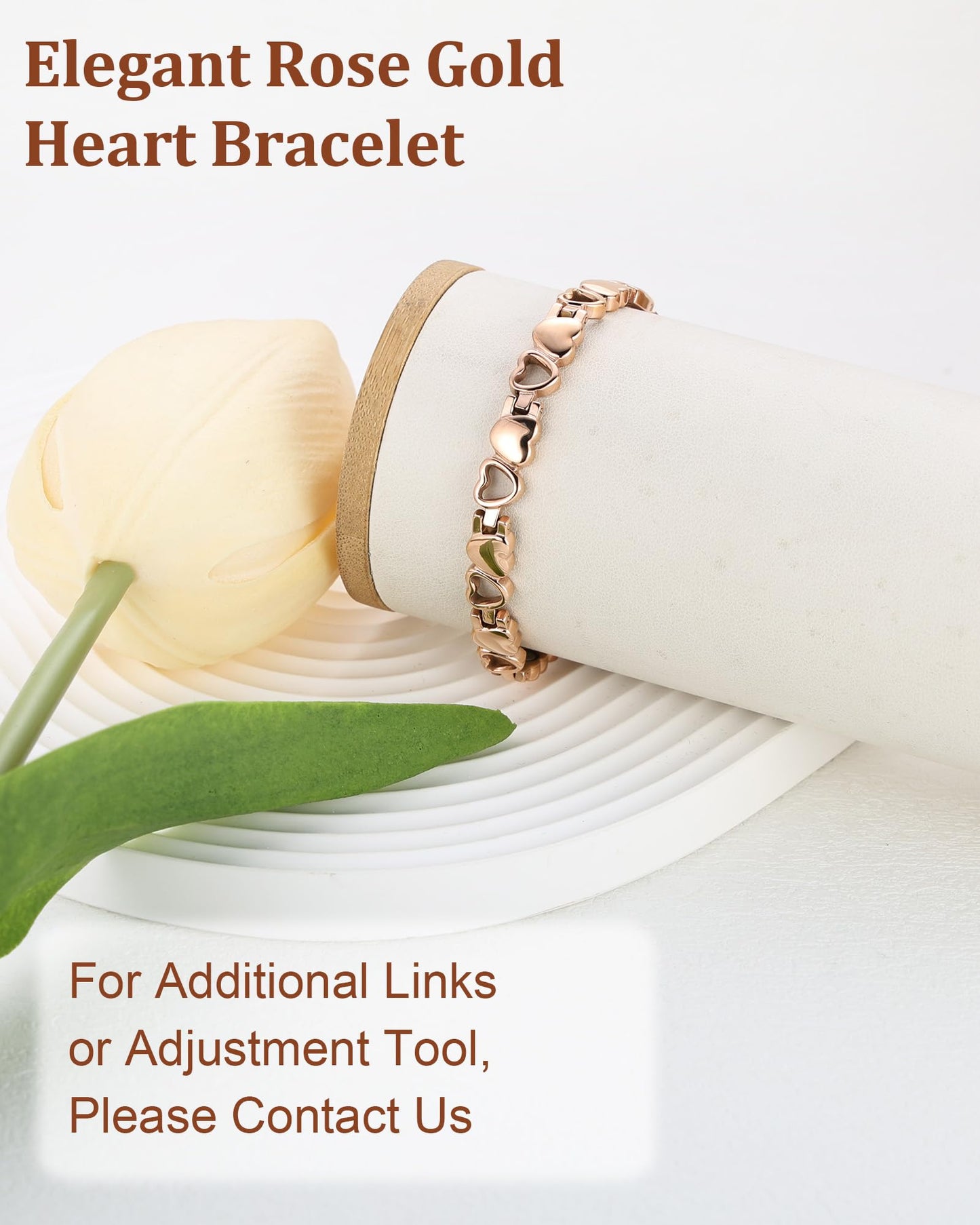 BioMag Magnetic Bracelet for Women, Titanium Steel Wristband Brazaletes for Pain Relief Solid Pure Copper Jewelry Gift with Adjustable Tool (Rose Gold)