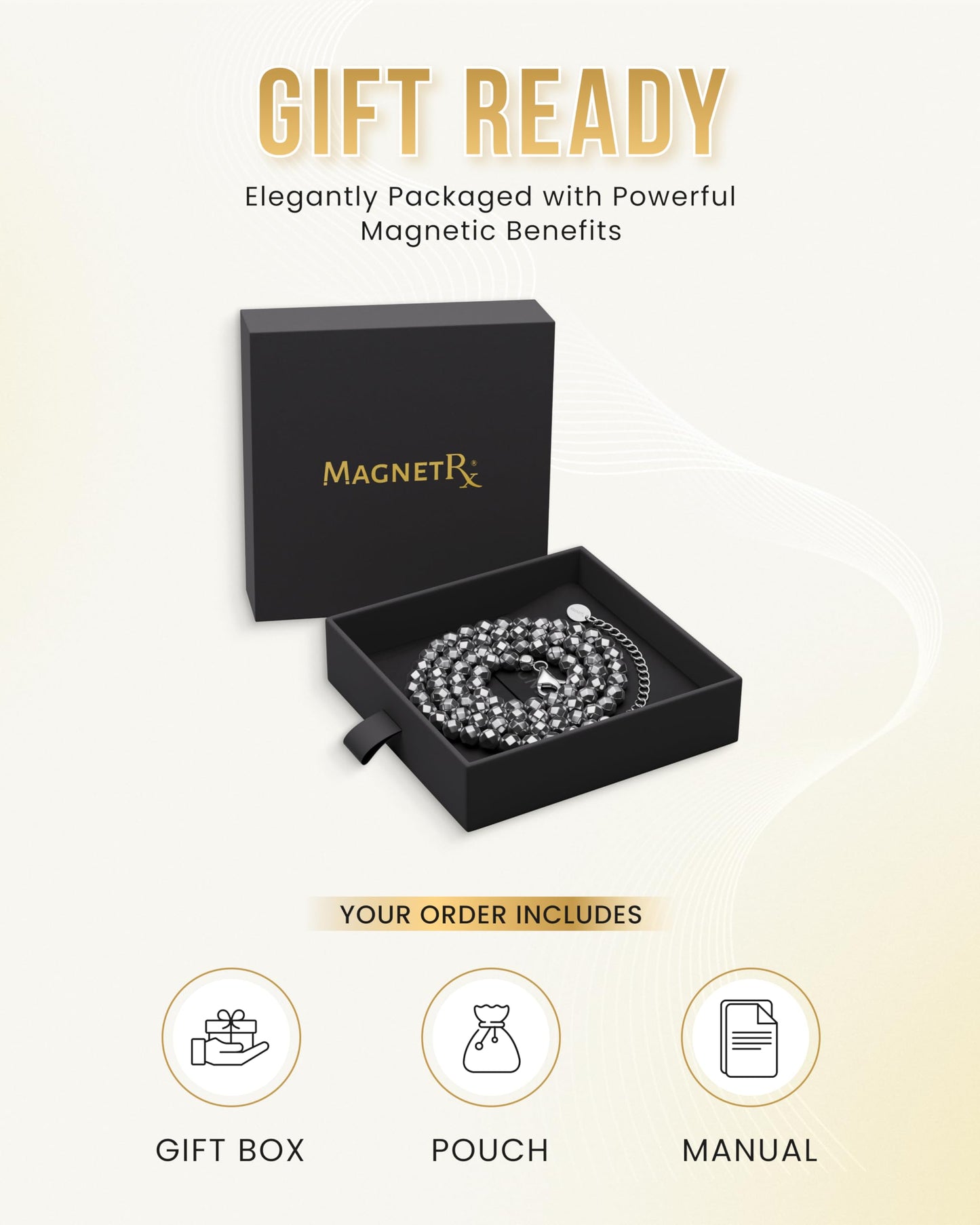 MagnetRX® Magnetic Hematite Necklace – Ultra Strength Hematite Stones – Unisex Beaded Necklace for Women and Men (6mm Faceted Beads)