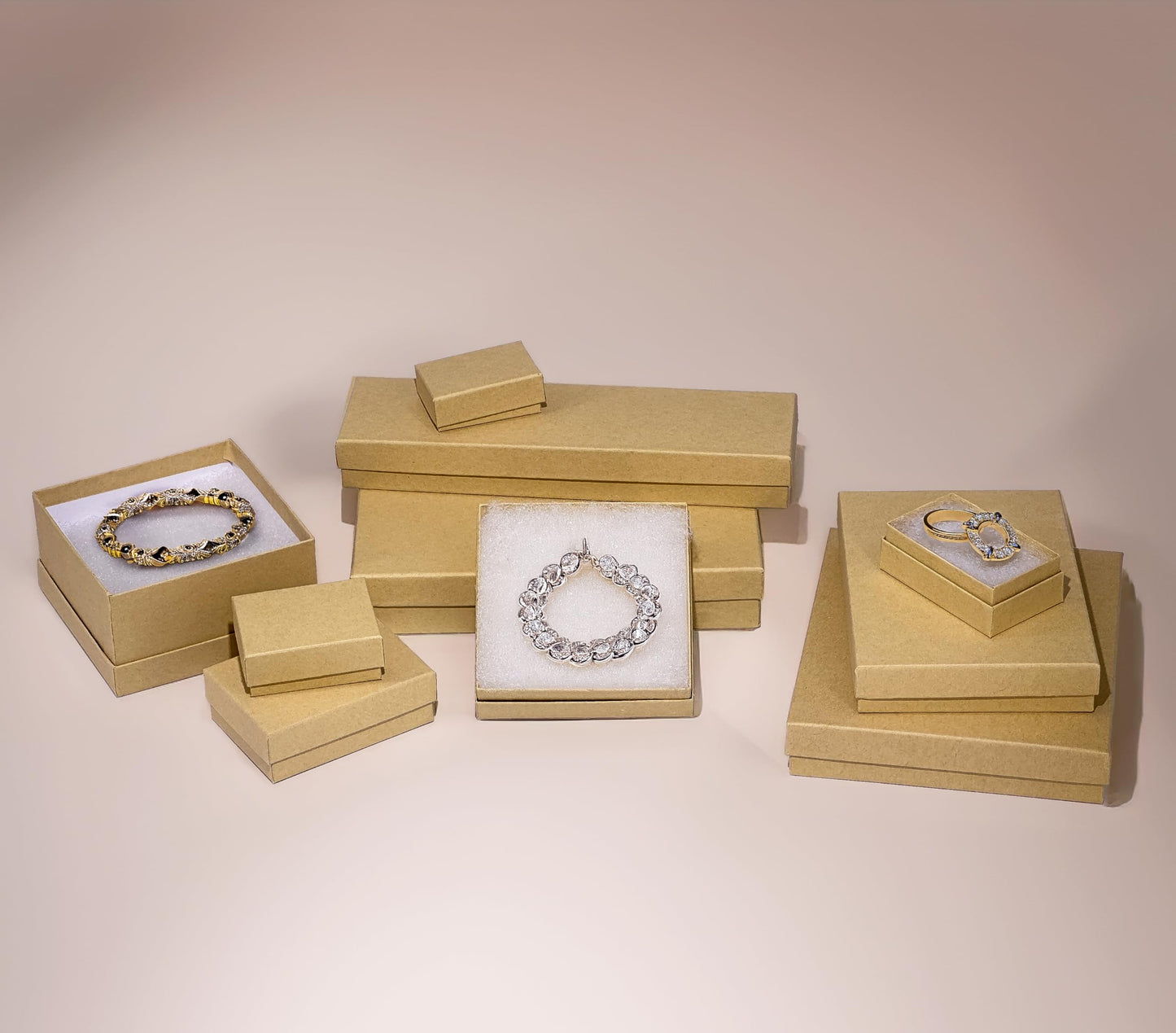 TheDisplayGuys - 25-Pack #53 Cotton Filled Cardboard Paper Jewelry Boxes Gift Case - Kraft Brown (5.4" x 3.9" x 1.0") - for Shipping or Storage
