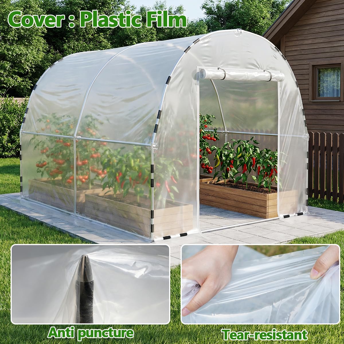 9.8x7.9x6.5 FT Greenhouses for Outdoors, Green Houses for Outside with Plastic Film, Walk-in Greenhouse with Heavy-Huty Galvanized Steel Tube (Load Capacity: 440 LB) for Garden Plant Winter