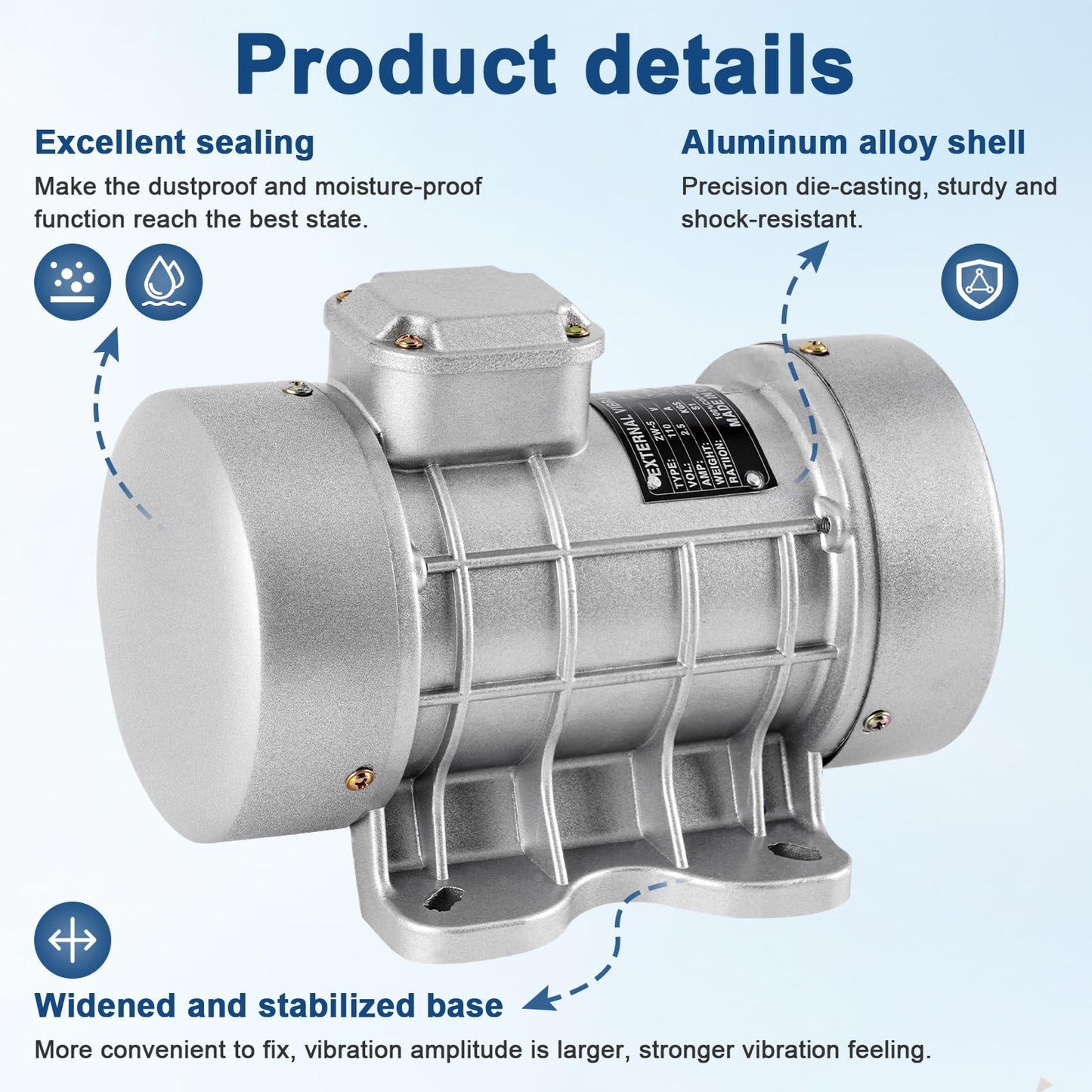 JIAWANSHUN Concrete Vibrator Vibration Motor, 250W Electric Concrete Vibrating Motor for Shaker Table, Vibrator Motor Heavy Duty Machine 110V 60HZ 3000RPM 500KGF