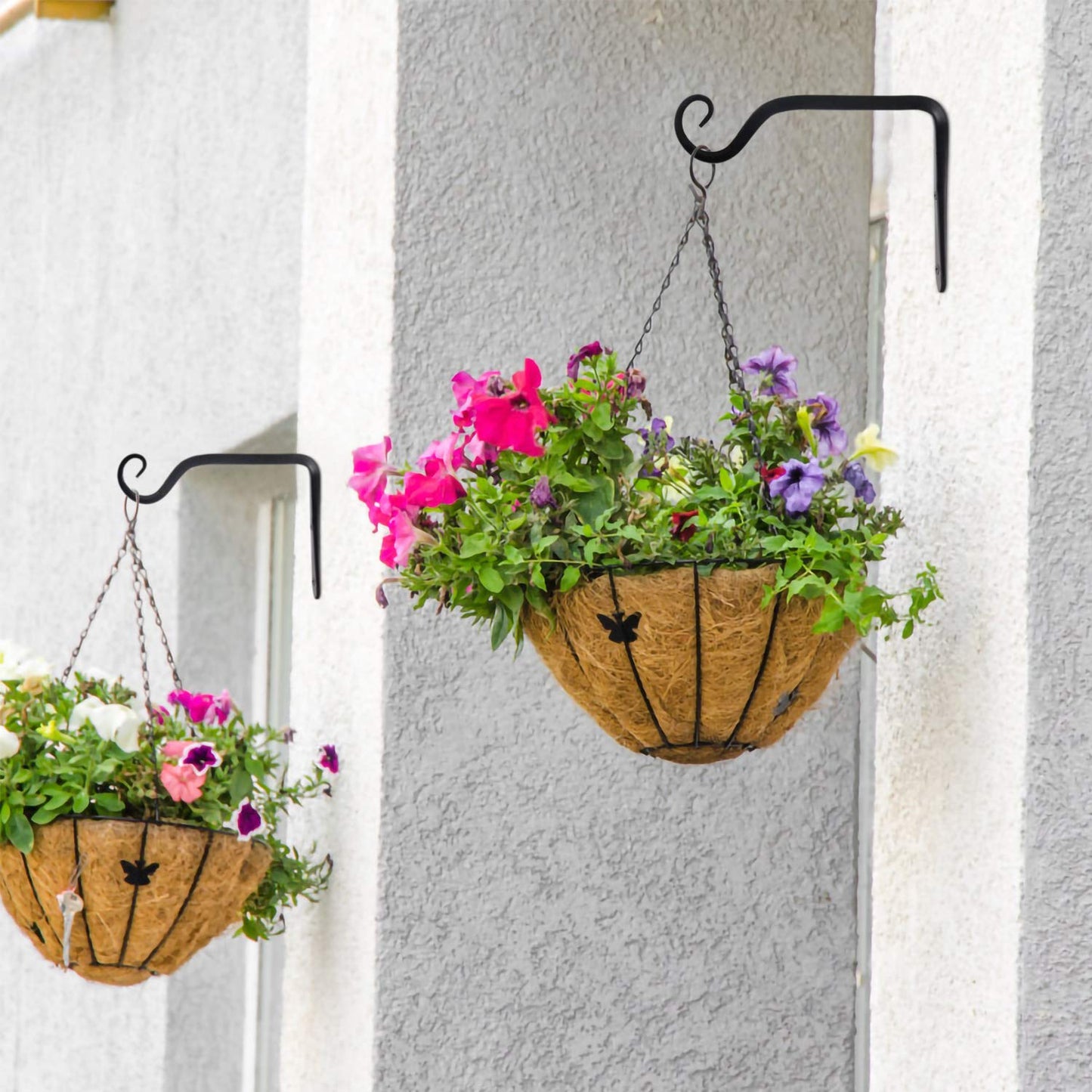 onepeng 2 Pack Outdoor Heavy Duty Plant Hangers, Black Metal Wall Hooks Hanging Brackets for Flower Baskets, Bird Feeders, Lanterns, Wind Chimes, Patio Garden Porch Indoor Outdoor Use