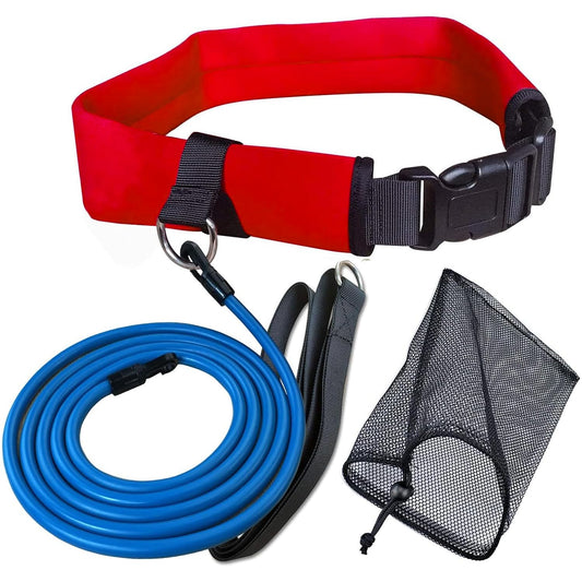 UCEDER Swim Belt Swim Training Belt with 2.2M Bungee Cord Adjustable Swim Tether for Swim in Place Swimming Pool Trainer Belt for Stationary Harness Aquatic Resistance Water Exercise (Red)
