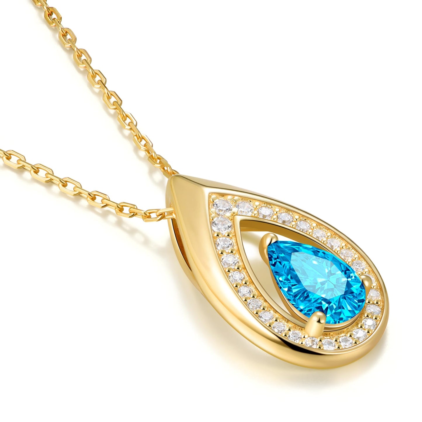 Kstyle 14k Gold Blue Topaz December Birthstone Pendant Necklaces for Women Valentine's Day Birthday Gift Anniversary Jewelry for Wife Daughter Grandma Mom Sister Non Tarnish