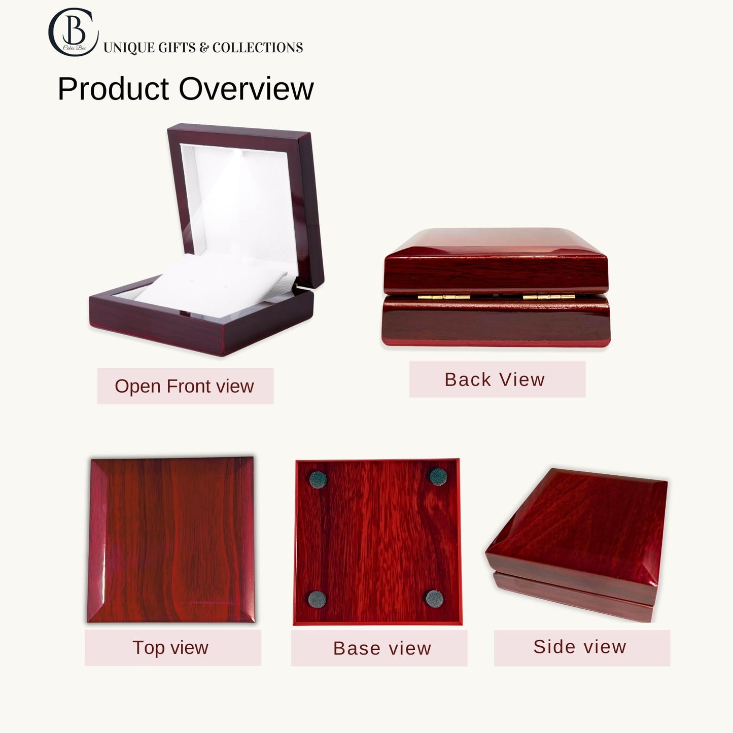 Necklace Box with LED Light – Small Jewelry Display Case for Bracelet, Earrings, or Chains – Luxury Lighted Wooden Presentation Box for Gifts, DIY Crafts (Mahogany Cream Interior, 4 X 4 Inch)