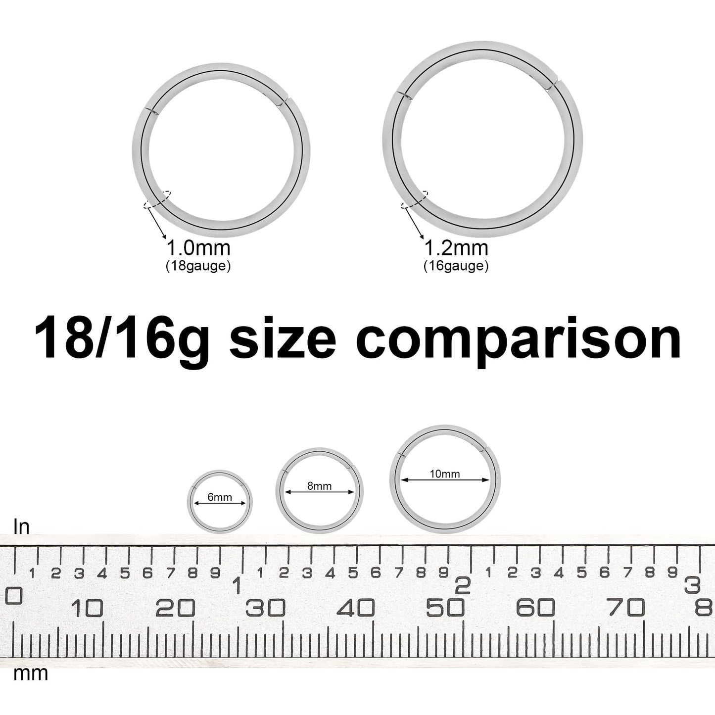 BOGKU 6pcs G23 Titanium Septum Rings 16G Diameter 6mm/8mm/10mm Hinged Nose Ring Hoops for Women Men Cartilage Hoop Earrings Body Piercing Rings Rainbow Lip Rings