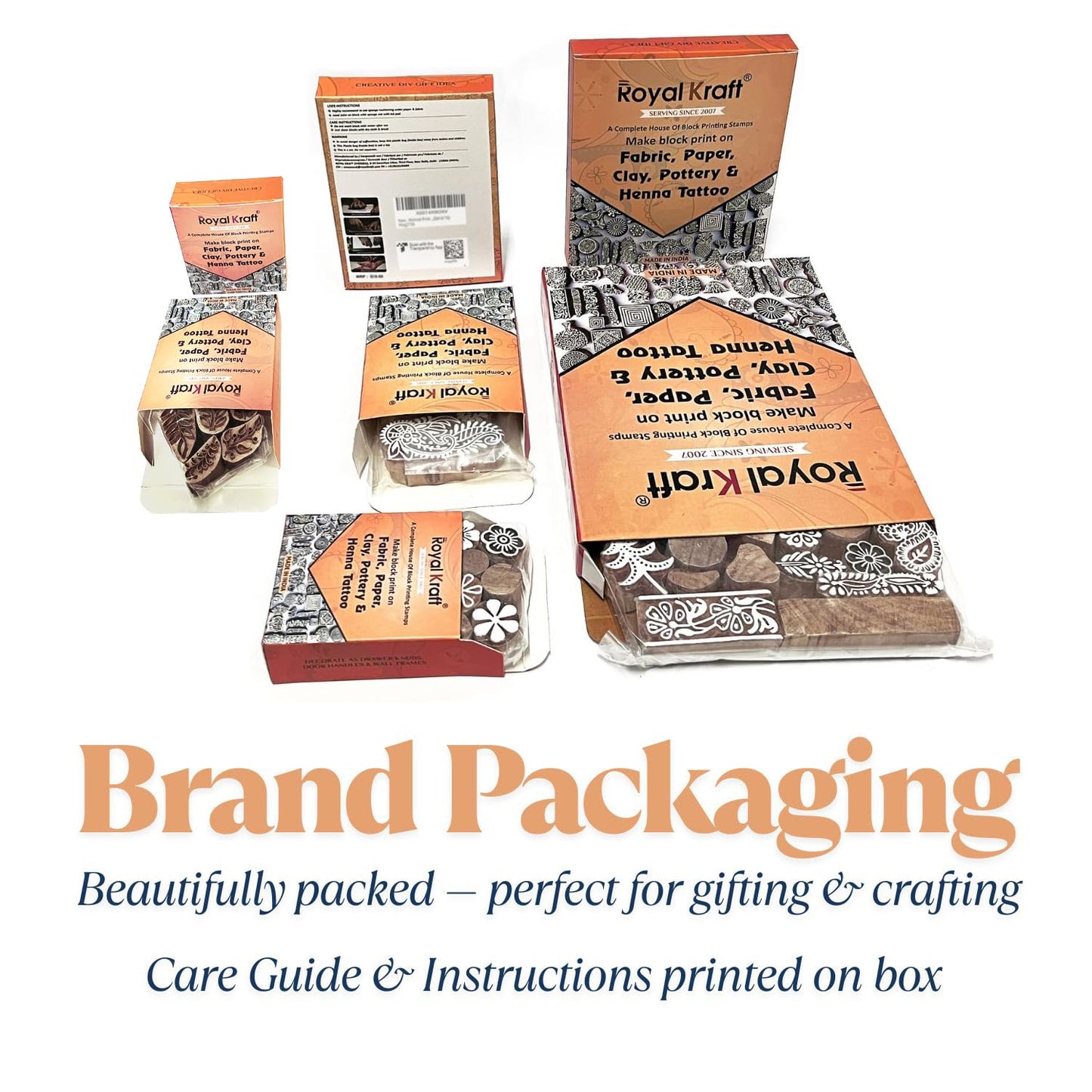 Royal Kraft Wooden Stamps for Block Printing on Saree Border, Textile, Clay, Pottery, Tattoo (Set of 10) MXtag0013