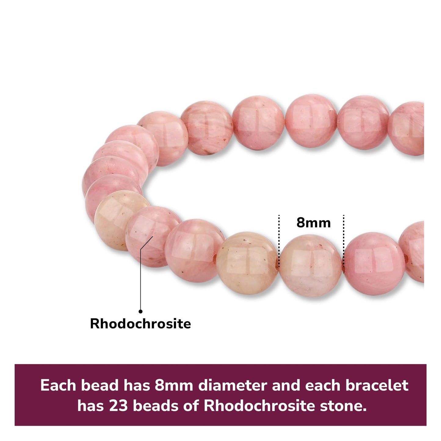 Crystal Vibe Rhodochrosite Crystal Bracelet for Love and Balance - 8mm Beaded Bracelet for Emotional Healing, Trust & Positivity - Crystal Jewelry Gifts for Women Men - Adjustable Size