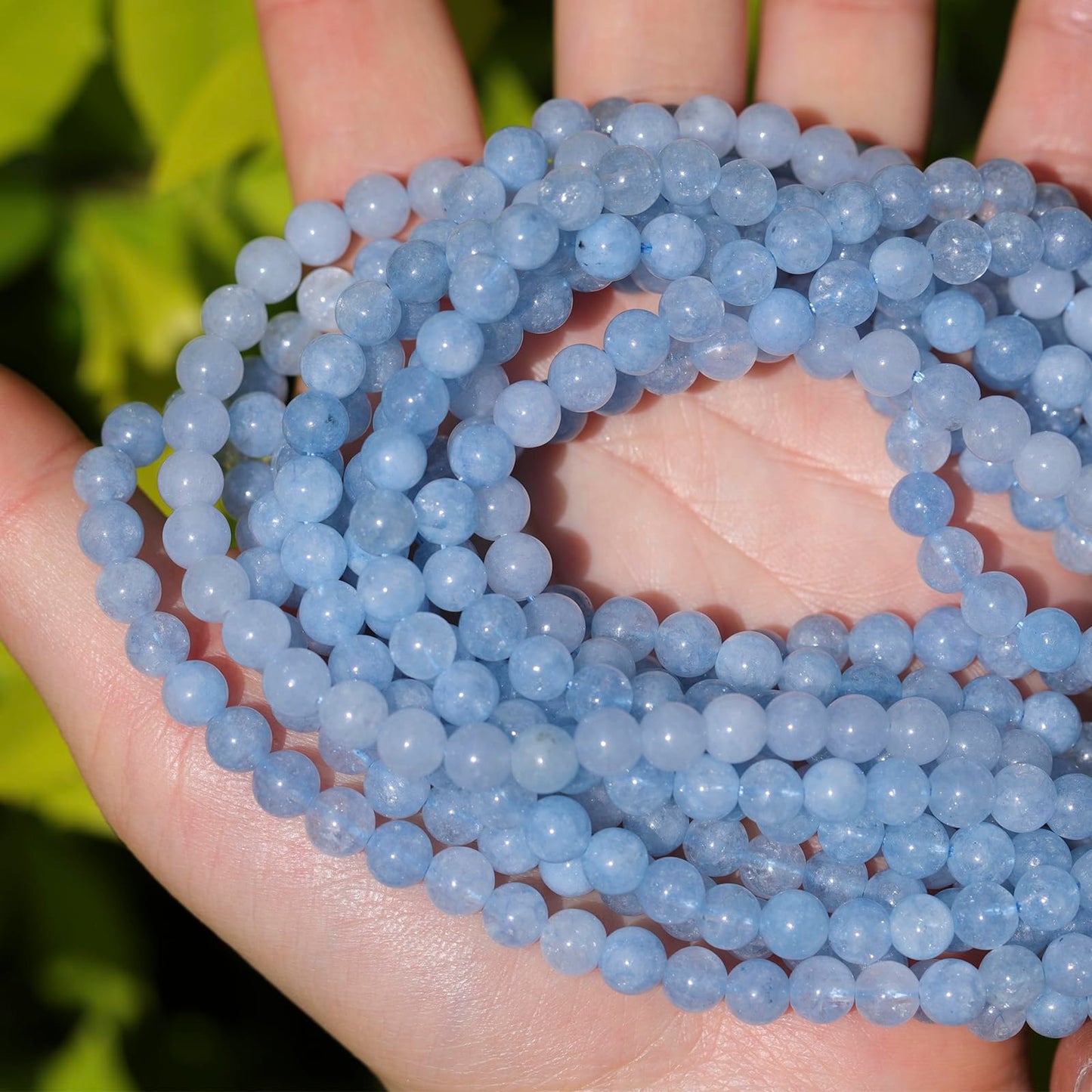 6mm Natural Stone Beads 65pcs Aquamarine Polished Round Smooth Crystal Loose Gemstone Beads for Jewelry Making DIY Bracelet Necklace Earring Crafts Supplies