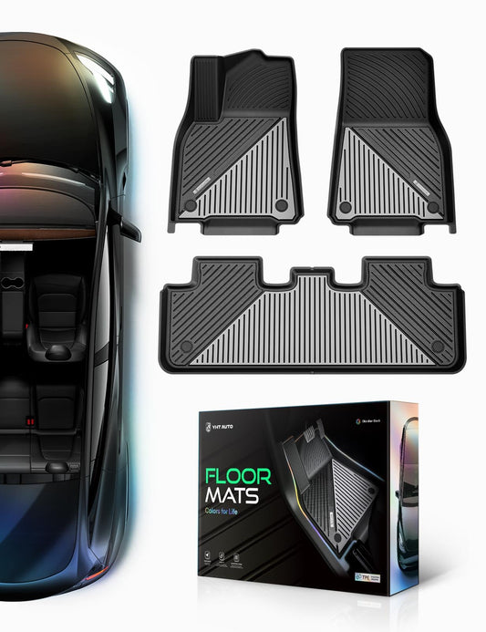 YHTAUTO Upgrade Obsidian Black Car Floor Mats Fit Tesla Model Y 2020-2024 2025 2026 Juniper TPE Dual-Tone All Weather Car Mats, Custom Fit Model Y Acessories, Anti-Slip, Easy to Clean, Odorless Liners