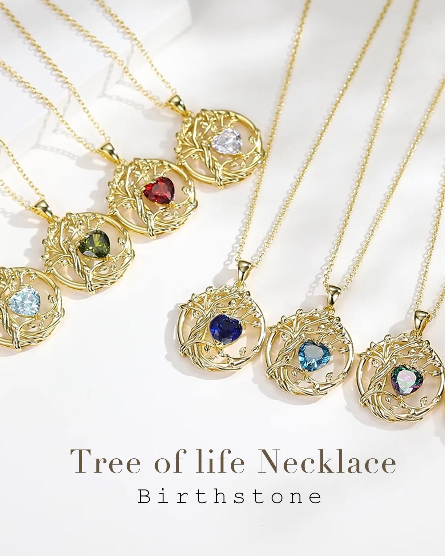 FANCIME Tree of life Garnet necklace, January Birthstone Necklace Sterling Silver Yellow Gold Plated Jewelry Red Gemstone Pendant Birthday Mothers Day Gifts for Women Wife Her
