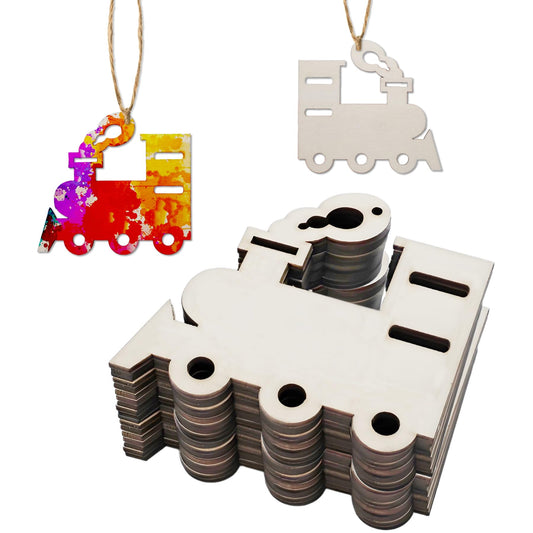 30-Pack Unfinished Wooden Train Ornaments for DIY Crafts, 4 Inch Blank Wood Train Shape Cutouts Transports Theme Train Slices for Birthday Party Decoration Craft Project