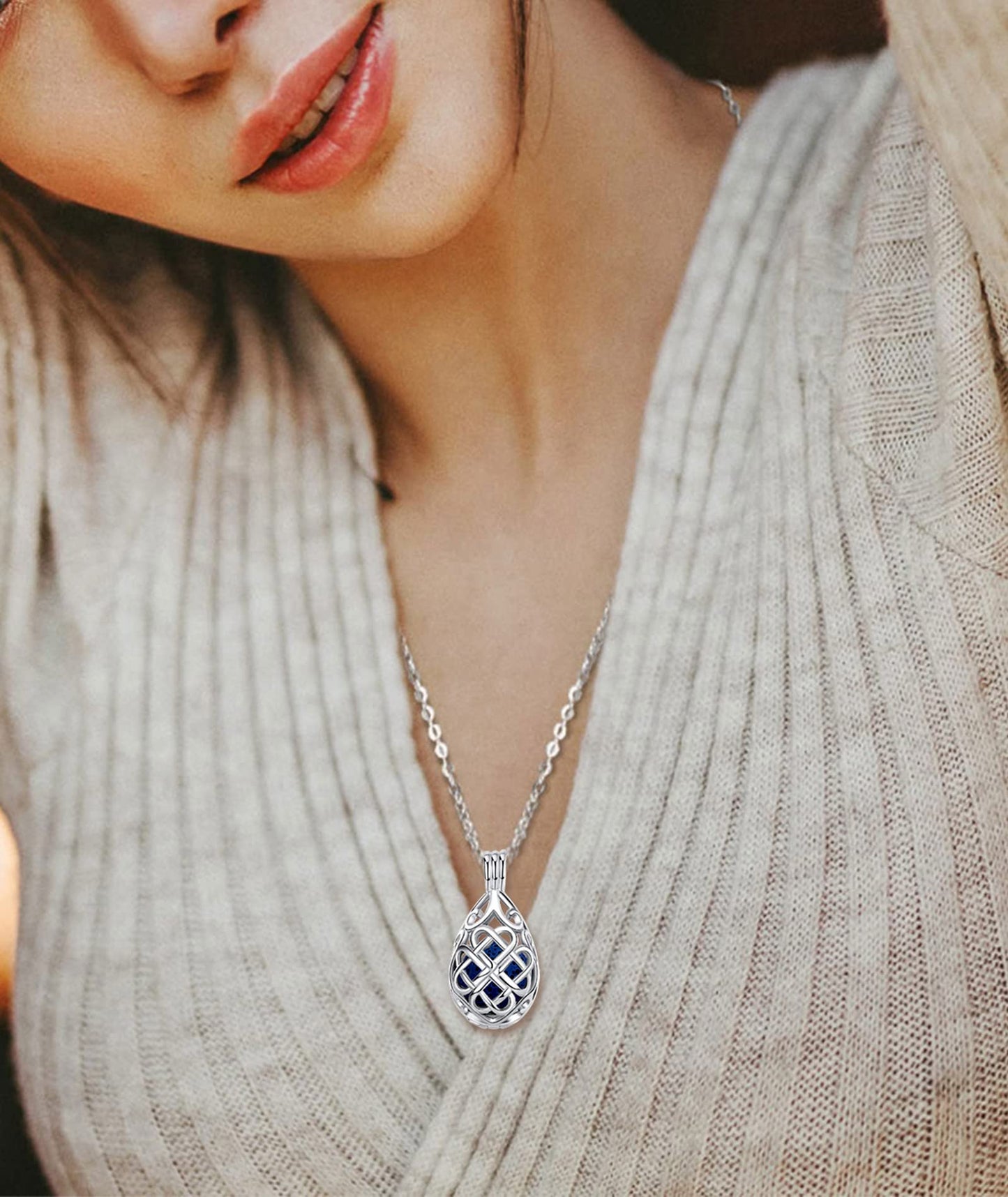 INFUSEU Celtic Jewelry for Women Essential Oil Diffuser Necklaces Aromatherapy Gifts Lava Rock Stone Irish Knot Teardrop Pendant Aroma Perfume Spiritual Items for Meditation Yoga