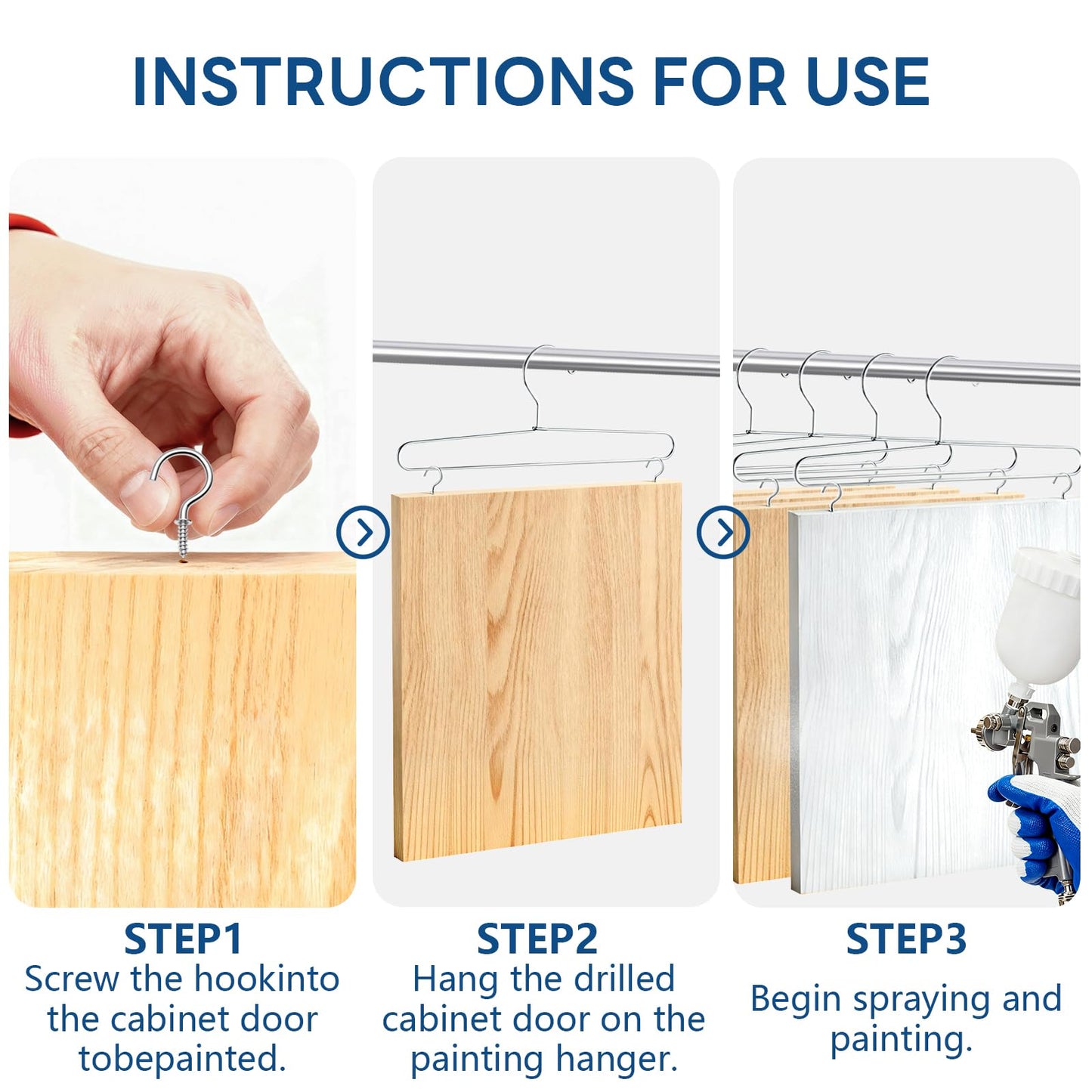 24 Pack Cabinet Door Painting Hanger, 14.57” x 5.24” Door Painting Brackets with 60 Pcs Zinc Plated Metal Screw-in Cup Hooks, Paint Drying Rack for Cabinet Spraying, Art Drying Brackets