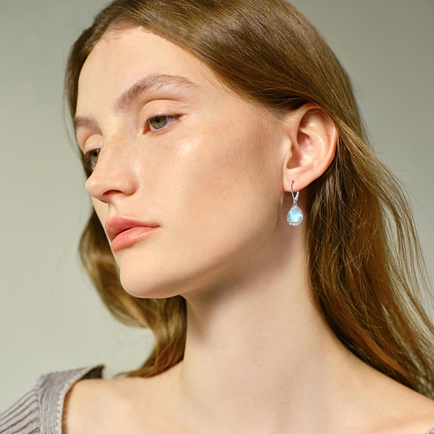KoyeKei Filigree Moonstone Leverback Earrings for Women 925 Sterling Silver Moonstone Teardrop Dangle Drop Earrings Jewelry Filigree Anniversary Graduation Gifts for Girlfriend Her Lover