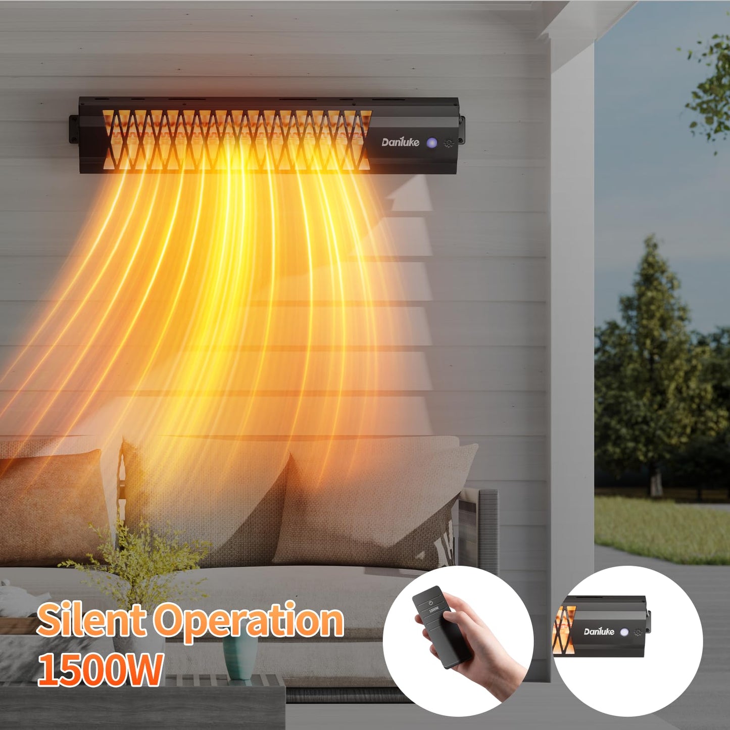 Outdoor Heater for Patio, 1500W Wall-Mounted Heater, Patio Heaters for Outdoor Use, Waterproof, Carbon Fiber Tube, for Backyard Gazebo Garage Black