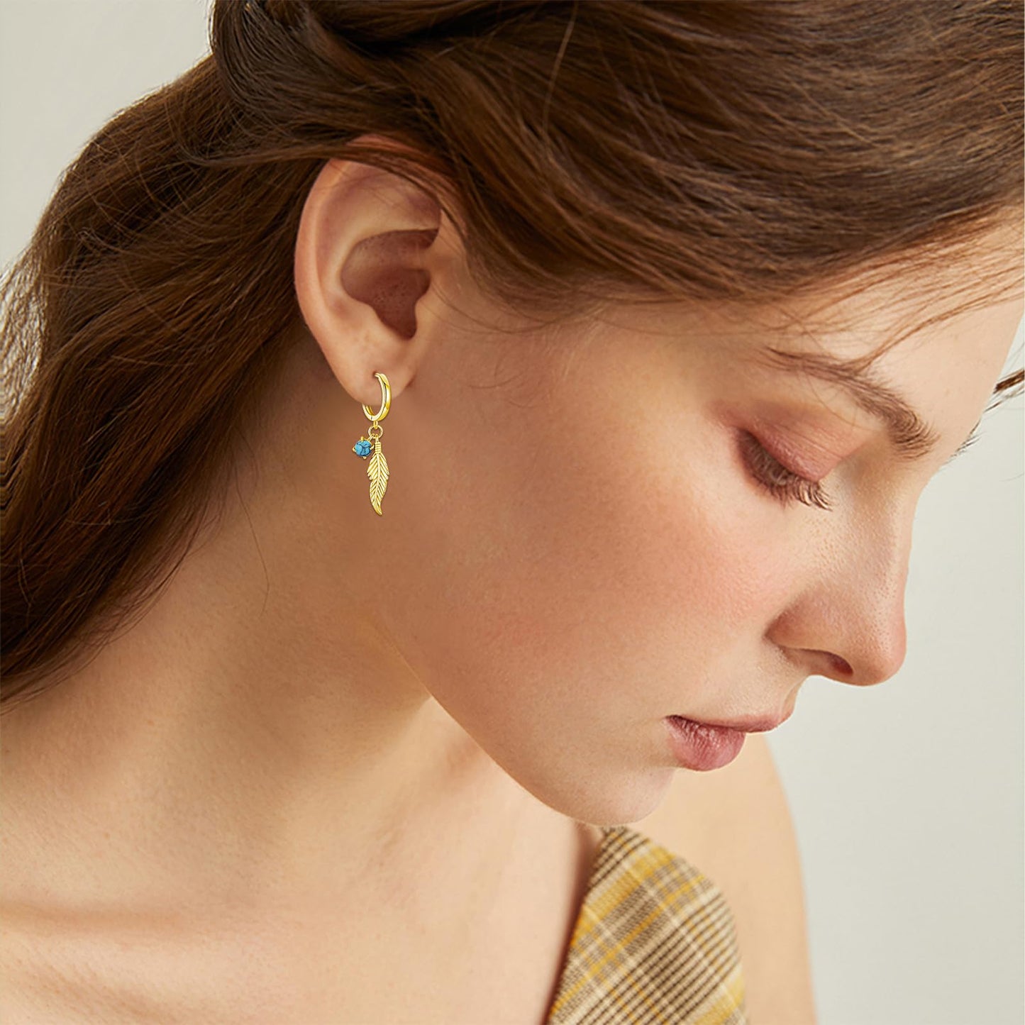 Feather Turquoise Earrings 925 Sterling Silver 14k Gold Plated Turquoise Dangle Earrings Western Earring Native American Jewelry Indigenous Gifts for Women