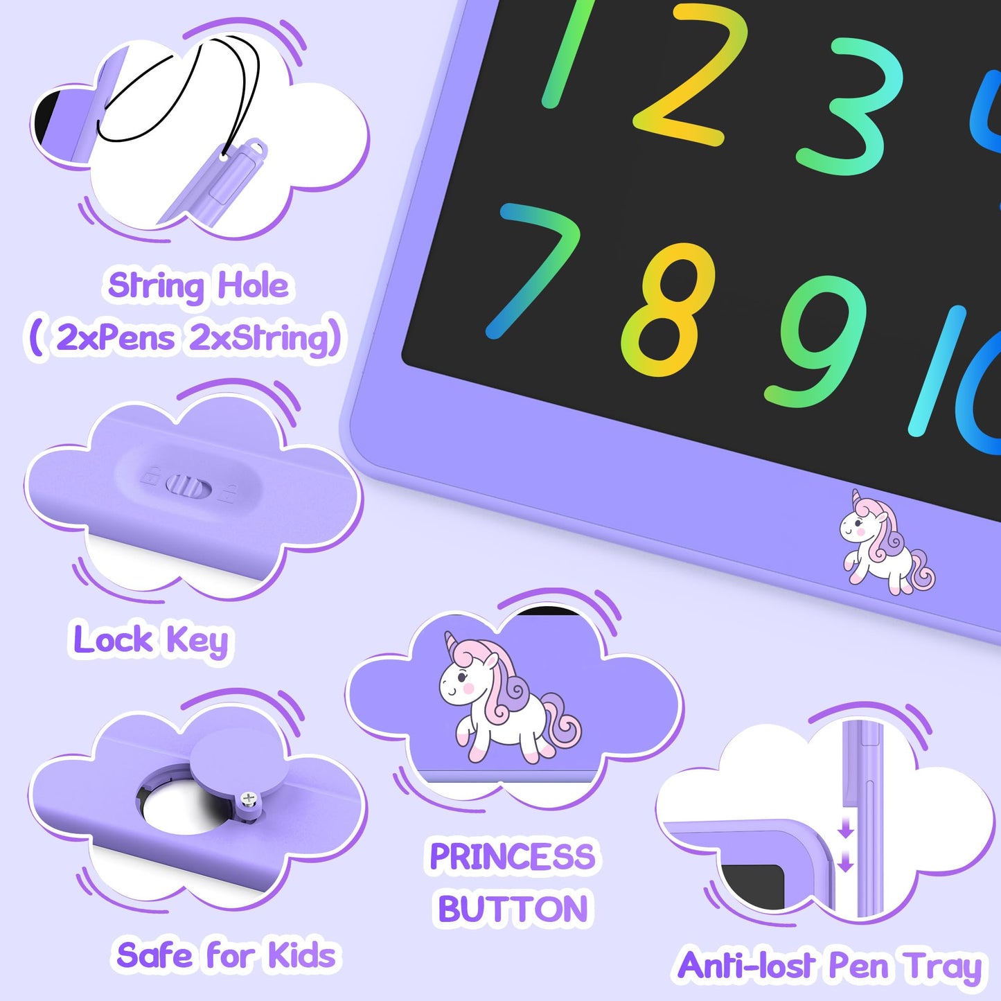 LCD Writing Tablet for Kids 12 Inch, Learning Toys Drawing Pad for Boys Girls, Erasable Doodle Board for Toddlers 3 4 5 6 7 8 Year Old Travel Essentials, Christmas Birthday for Kids - Purple