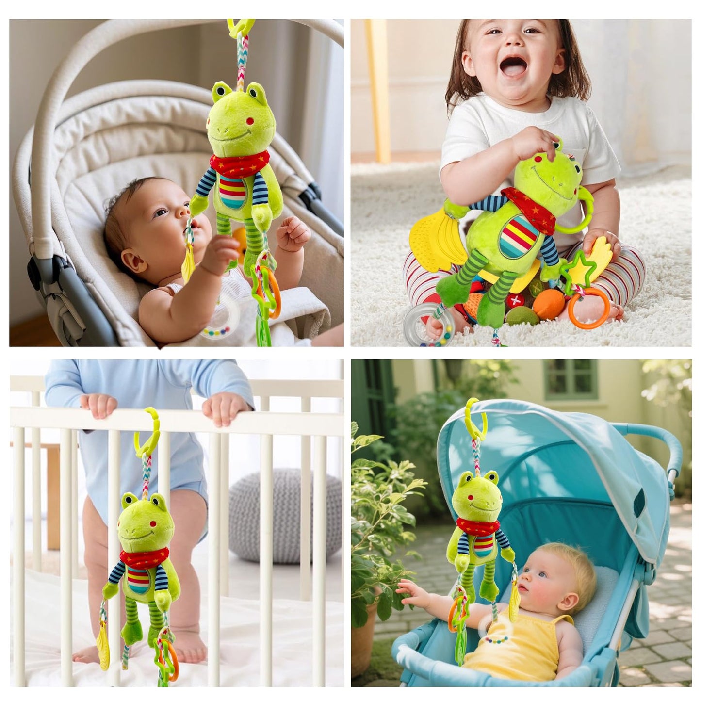 Cylazo Baby Hanging Toys, Plush Animal Stuffed Sensory Toys for Carseat Stroller Car Seat Crib Play Gym, Baby Toys for 0 3 6 9 12 Months, Baby Boys and Girls Gift (Frog)
