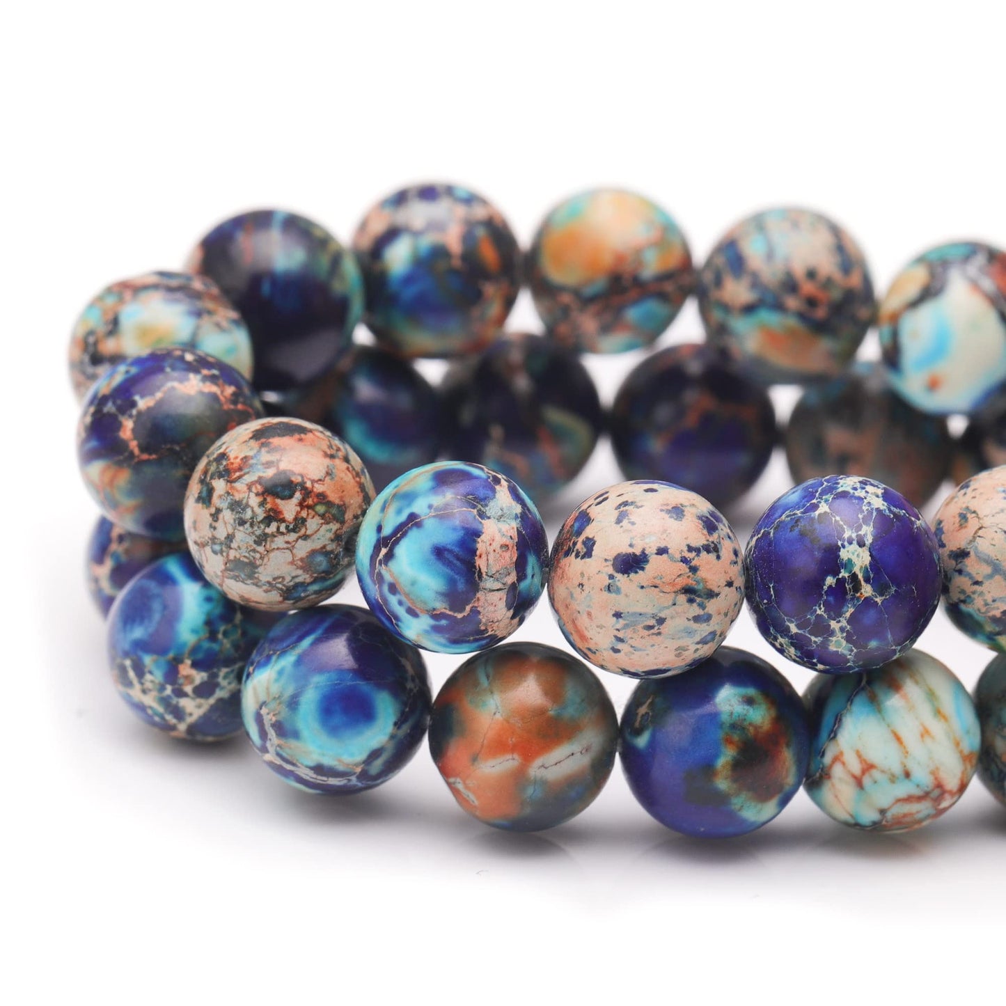 Youngbling Natural Gemstone Beads for Jewelry Making,8mm Mixed Blue Imperial Jasper Polished Round Smooth Stone Beads,Genuine Real Stone for Bracelet Necklace 16 Inch
