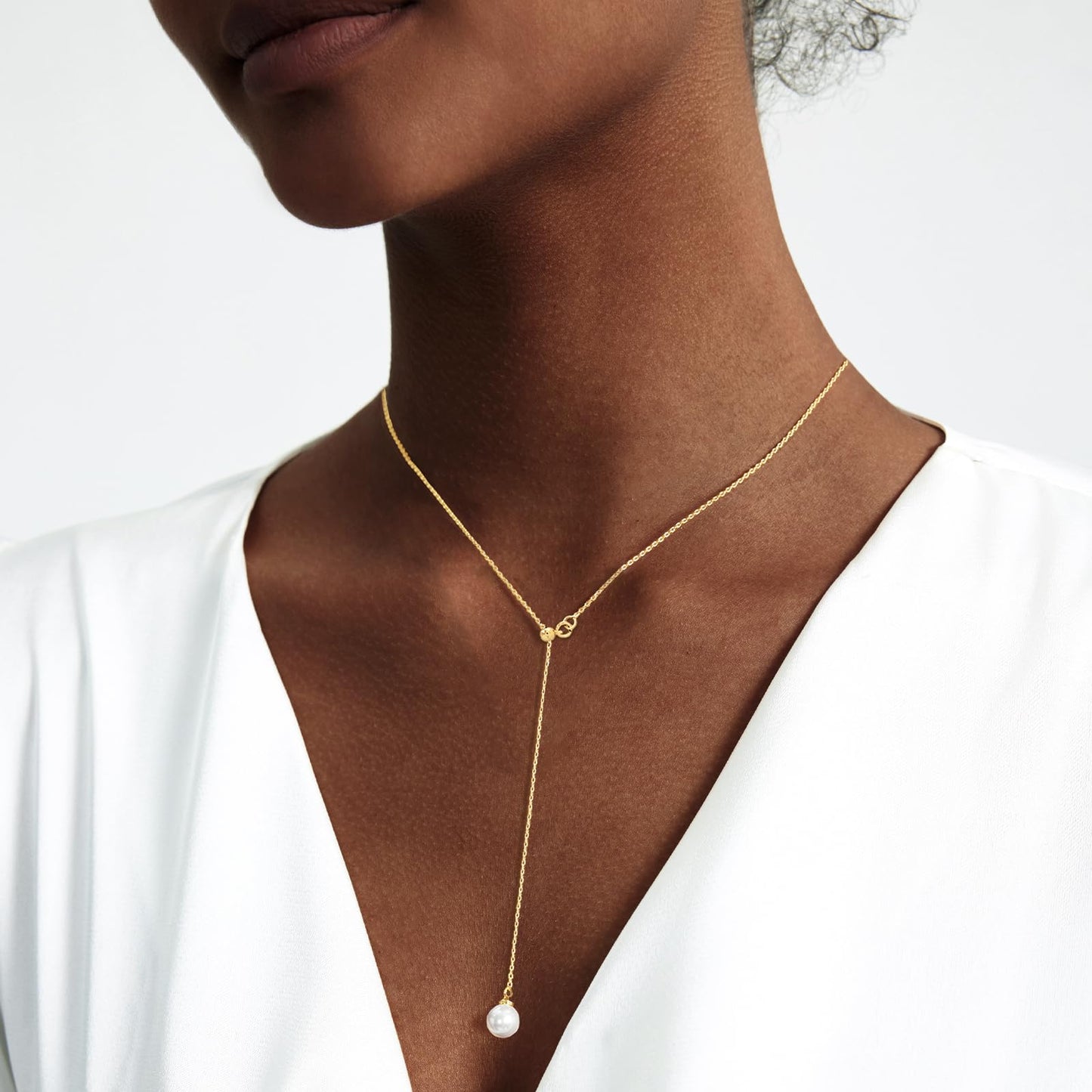 Zeffy Long Pearl Necklaces Dainty Gold Pearl Lariat Necklace Prom Drop Dangle Adjustable Necklace Trendy Simple Pearl Choker Y-Shaped Chain Wedding Women's Jewelry Gift