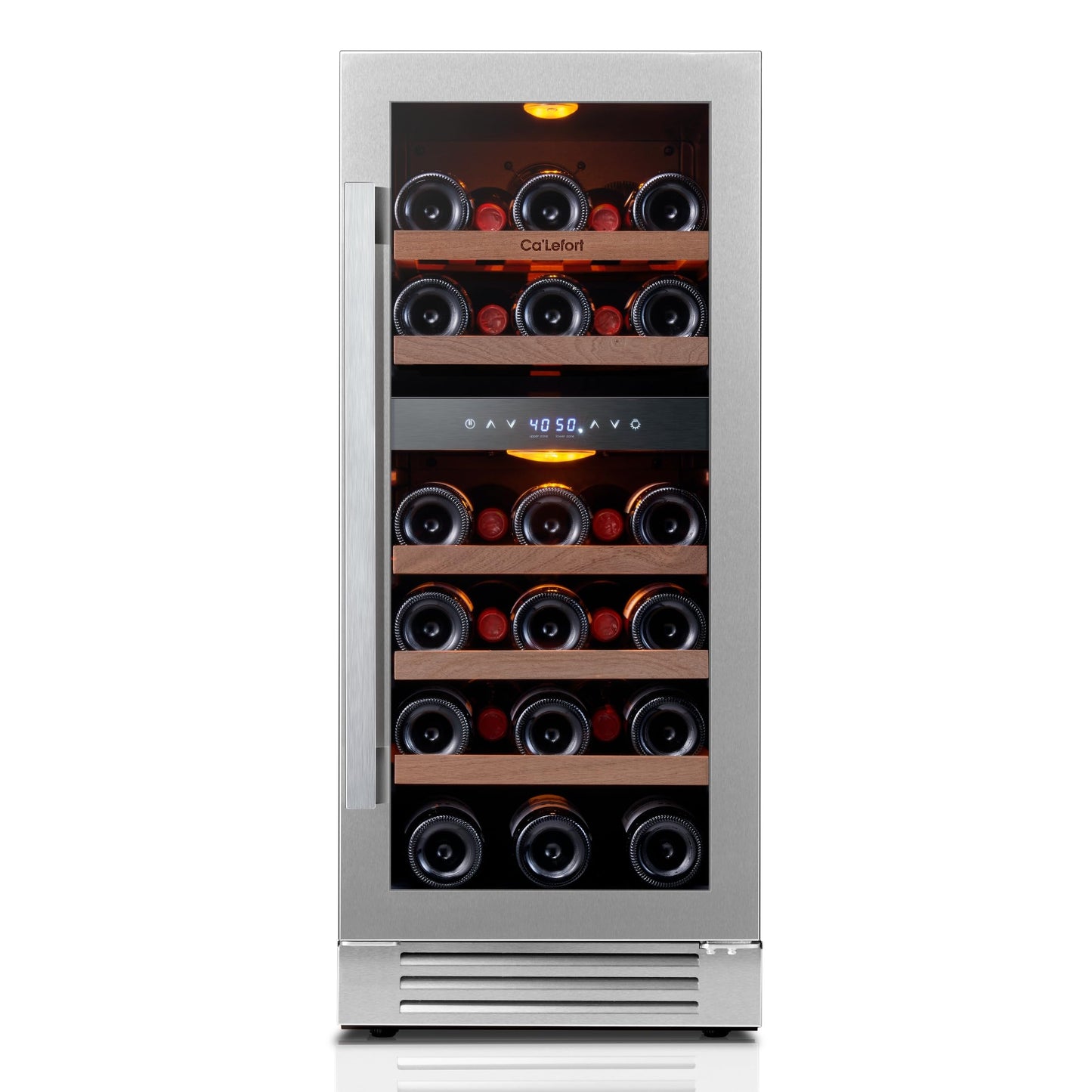 Ca'Lefort 15 Inch Wine Fridge, 28 Bottle Wine Cooler Refrigerator, 40-65°F Wine Refrigerator Glass Door, 3 LED Dual Zone Wine Fridge, Built-in or Freestanding Fridge for Home/Bar/Kitchen (3.0 cu.ft)