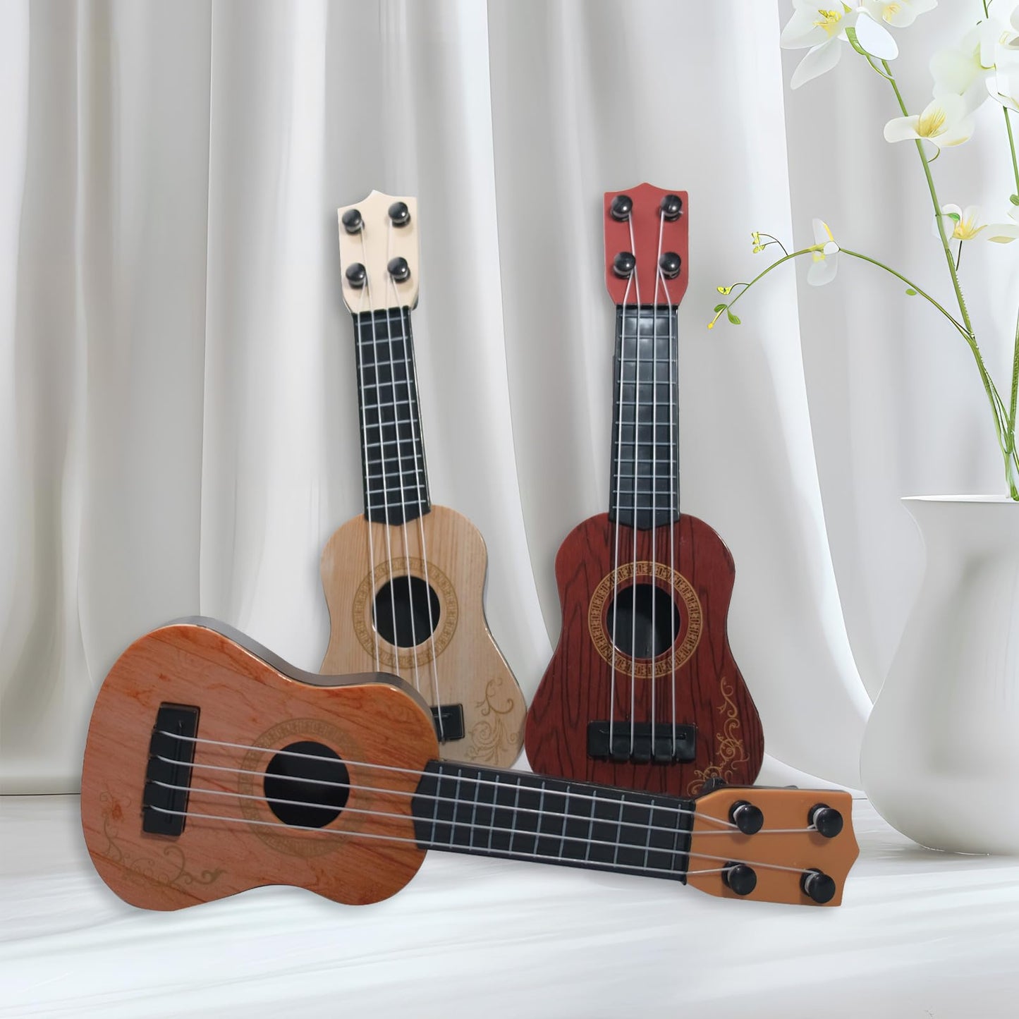 SENONAPO 15 Pcs Kids Toy Guitar 10 Inch Mini Classical Ukulele Guitar Toy Beginner Rhyme Developmental Musical Instrument Toddlers Ukulele Guitar Cute Guitar Toy for Toddler Educational Toy Supplies