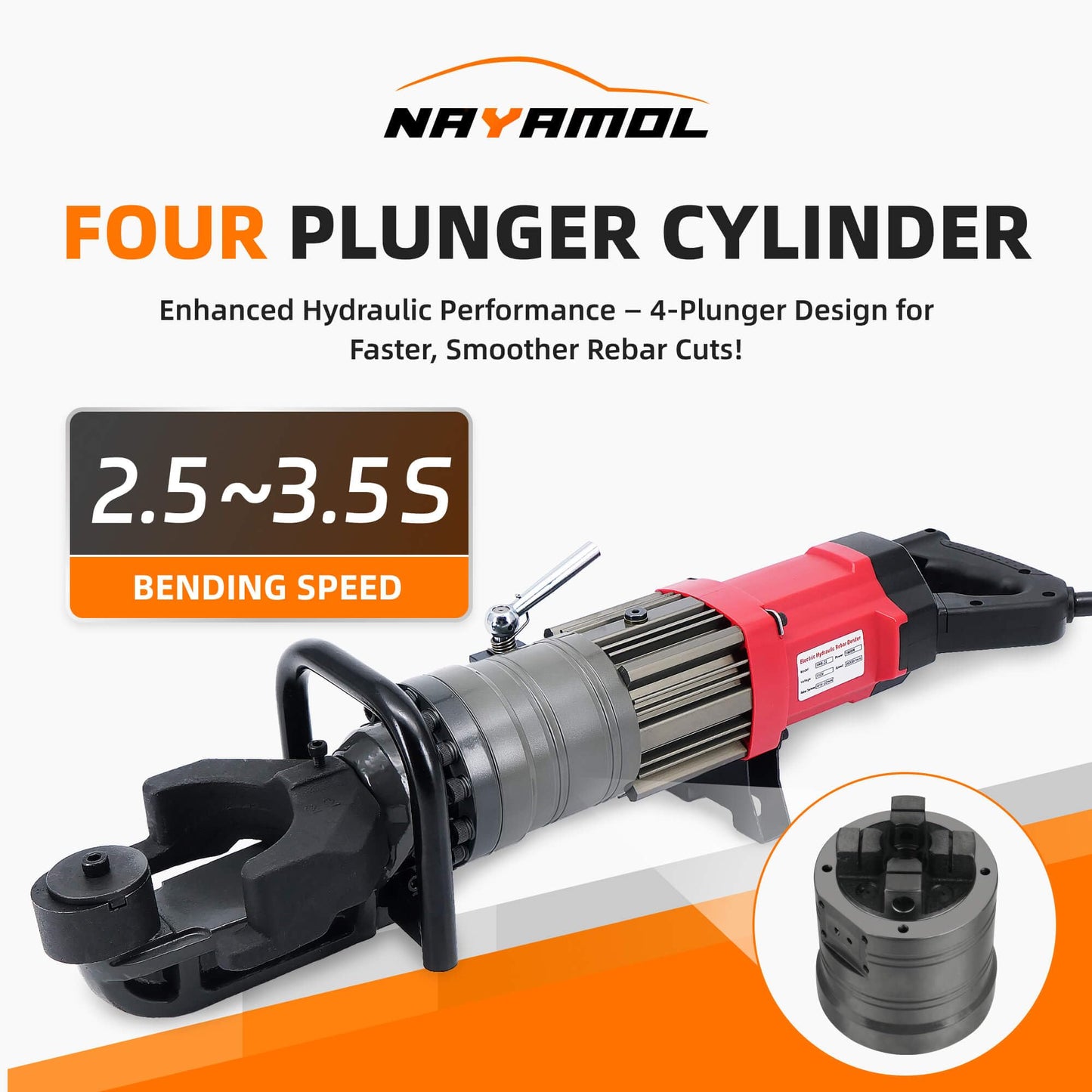 NAYAMOL 1400W Hydraulic Rebar Bender 14–22mm, 110V Electric Rebar Bending Machine, 0–130° Adjustable Angle, Fast 2.5–3.5s Operation, Portable Tool with Pure Copper Motor