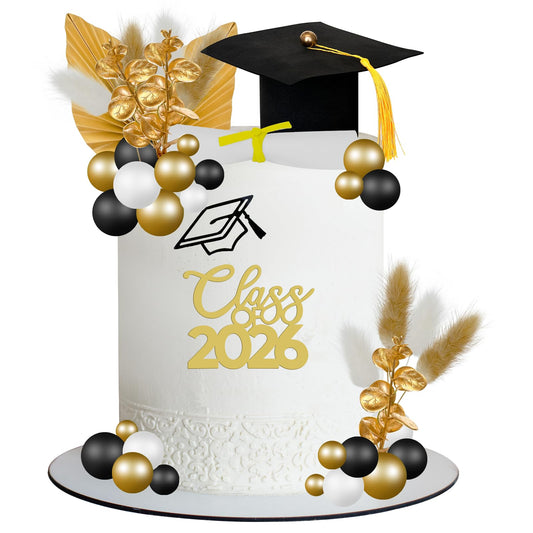 41 Pcs Graduation Cake Decorations Kit Including Class of 2026 Graduation Cake Topper Graduation Cap Diploma Folding Fan Cake Balloon Topper Foxtail Grass for Senior College Grad Congratulations Party