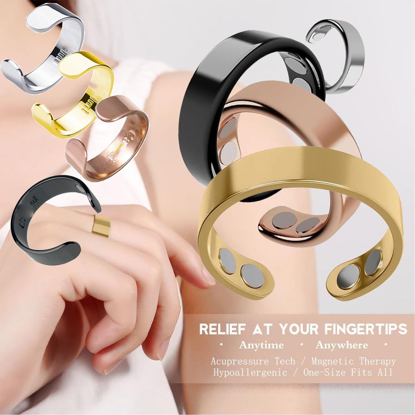 Refined Magnc Stainless Steel Auvulis Migraine Ring Magtherapy Lymphatic Drainage Rings Lymph Nodes Acupuncture Therapy Anti Snoring Rings Migraine Relief Health Jewelry for Men and Women(Silver A)