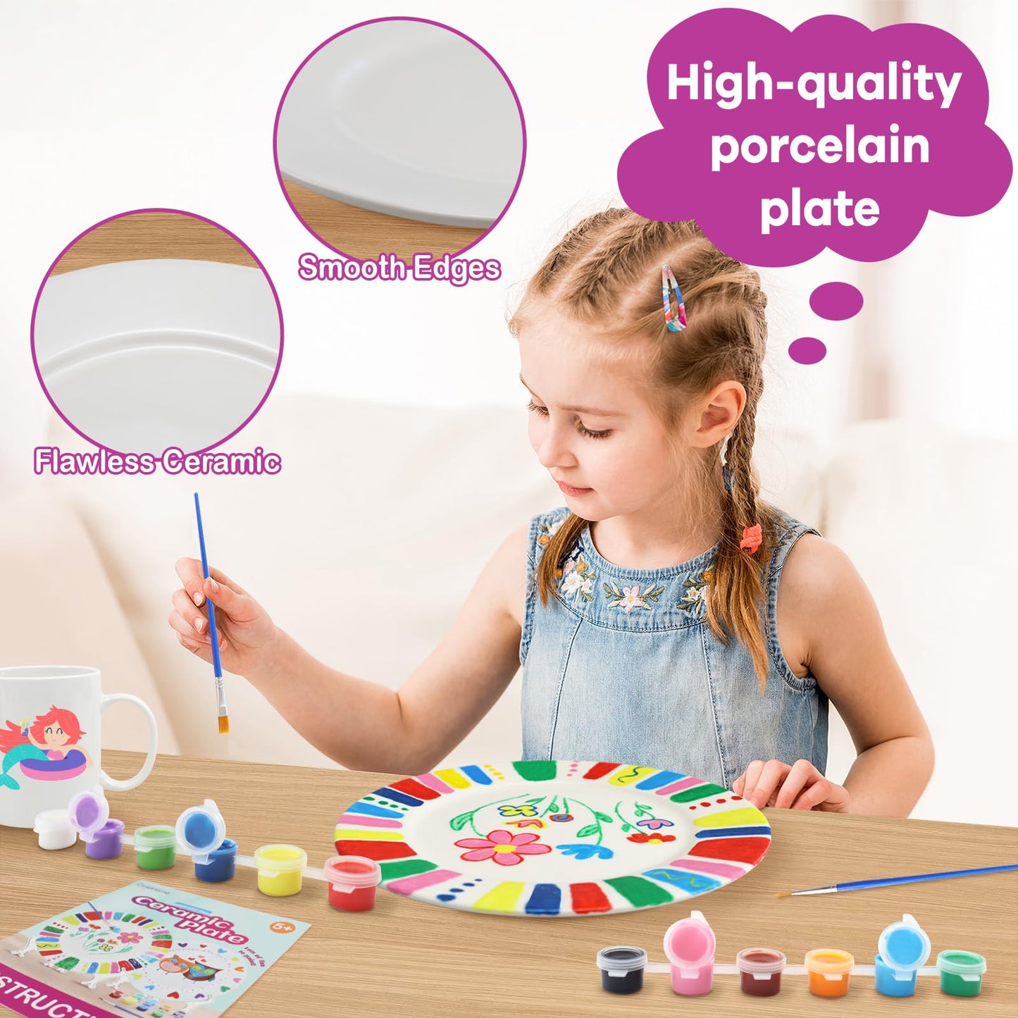 goldentime Ceramic Plate Painting kit for Kids and Adults Including 2 Ceramic Plates to Paint, with 12 Paints, 2 Brushes and 2 Stands - Perfect as DIY Home décor or Gifts for Bithday Christmas