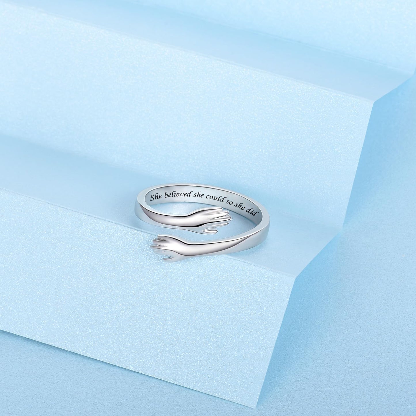 ACJFA Hug Rings for Women Sterling Silver Adjustable Ring Thumb Ring Birthday Mother Gifts Jewelry (She believed she could so she did)