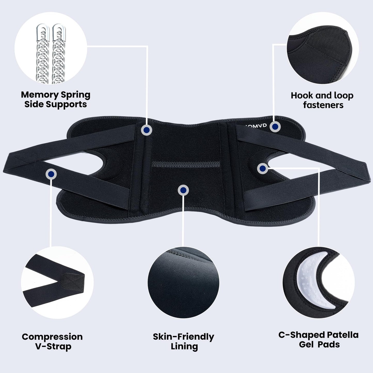 JOMVD Knee Brace for Knee Pain, Meniscus Tear, ACL, Adjustable Knee Support with Side Spring Stabilizers for Meniscus Tear, Arthritis, Patella Stability, Knee Pain Relief, Women and Men, Large