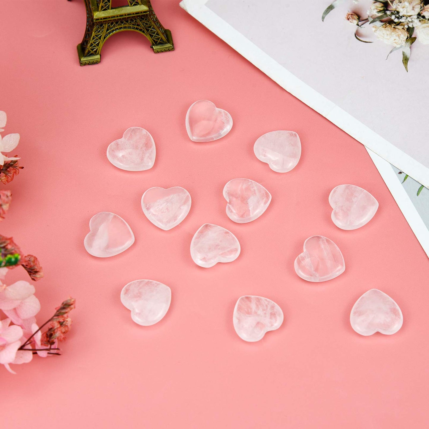 Marrywindix 15 Packs 0.8 Inch Healing Crystal Natural White Crystal Heart Love Carved Palm Worry Stone Chakra Reiki Balancing