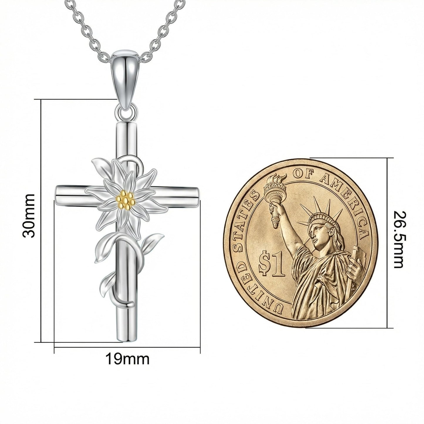 Edelweiss Necklace for Women 925 Sterling silver Edelweiss Cross Pendant Flower Jewelry Valentine's Day Gifts