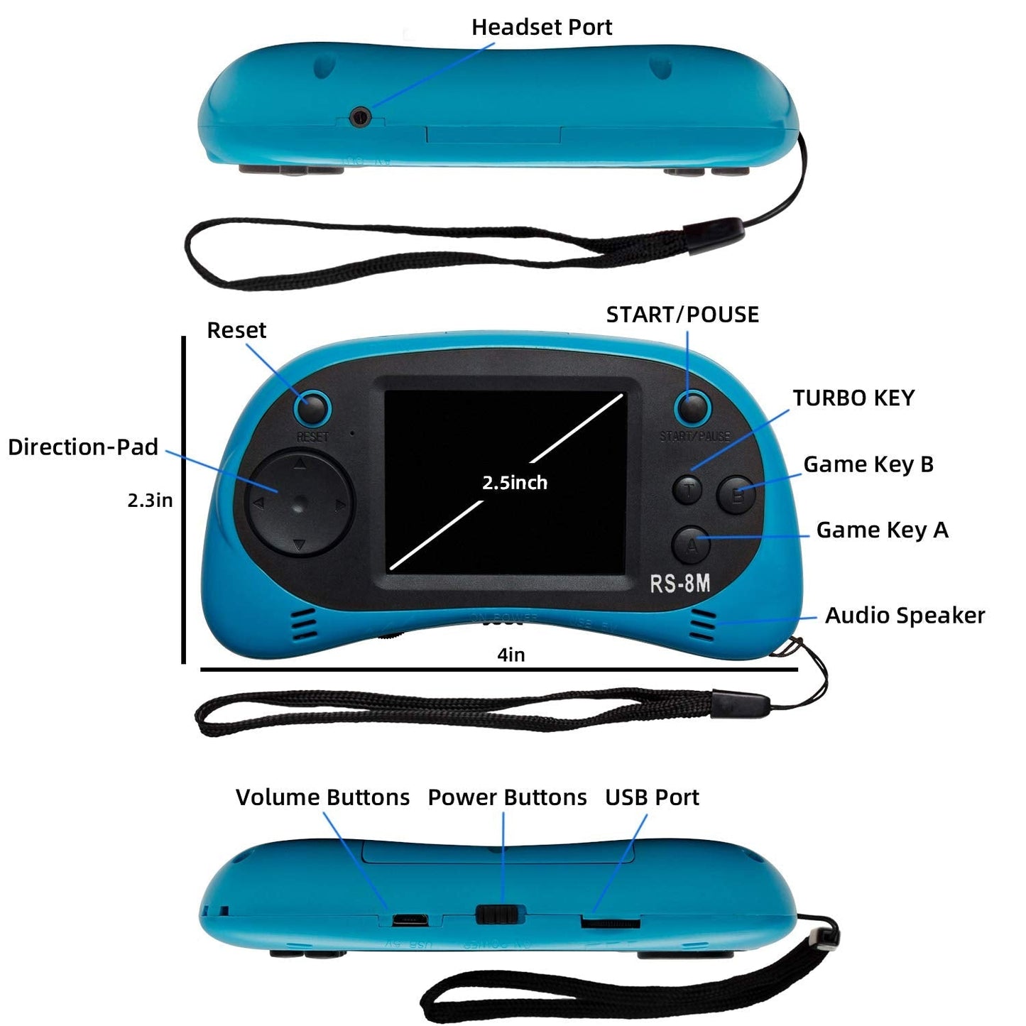 Kids Handheld Portable Video Game Player with 200 Games - 16 Bit 2.5 Inch Screen Mini Retro Electronic Machine for Boys Girls