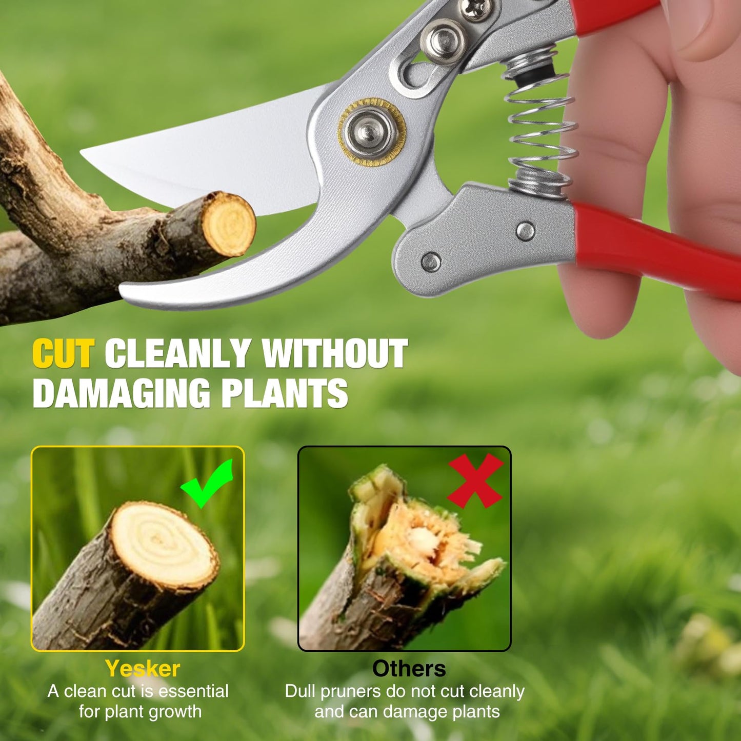 Yesker Pruning Shears Garden Shears 8.6" Professional Bypass Garden Scissors Yard Clippers with Sharp SK5 Steel Blade Heavy Duty Hand Pruners for Branch Flower Plant Trimming Cutting Gardening Tools