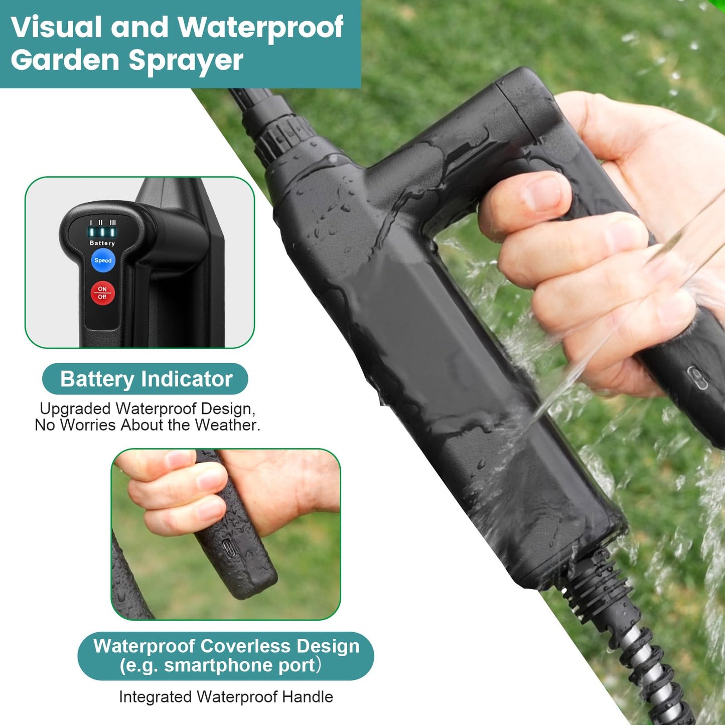 Battery Powered Sprayer 1.35 Gallon, 2026 Electric Garden Sprayer with 3 Adjustable Speeds, 4 Mist Nozzles, Rechargeable Handle, Retractable Wand with Adjustable Shoulder Strap for Weed Lawn(Blue)