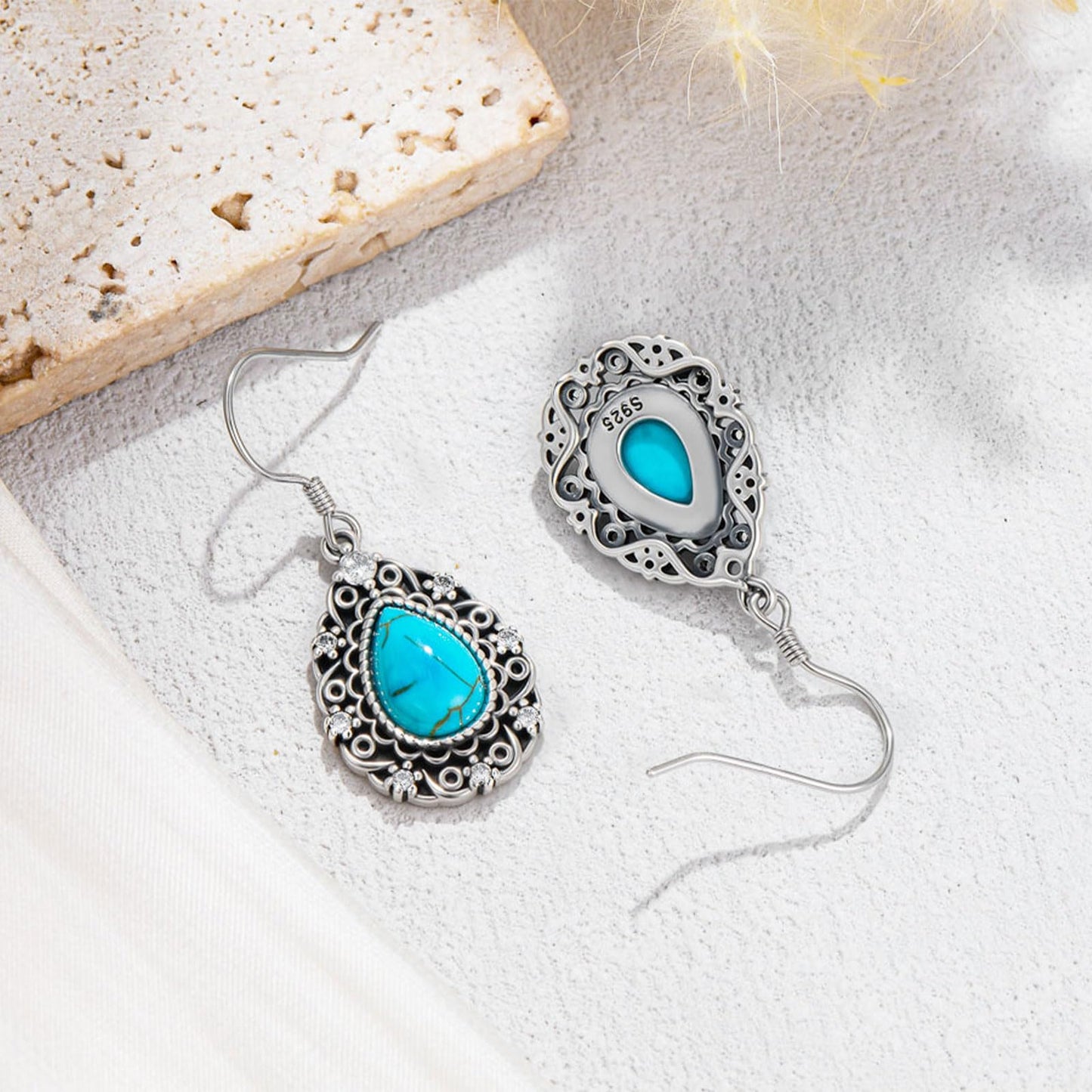 Eetaitai Natural Turquoise Earrings 925 Sterling Silver Boho Vintage Earrings Turquoise Western Jewelry Mothers Day Gifts for Mom Wife Sister