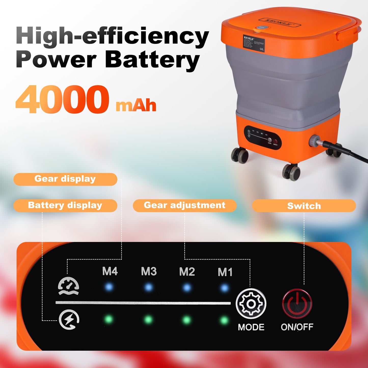 KEOKLE Portable Pressure Washer Cordless with Tank 4.5Gal,Electric Pressure Washer 4000mAh Battery Powered Max Pressure 750PSI,5-in-1 Nozzle, 15FT Hose for Flower Watering Car and Pet Cleaning