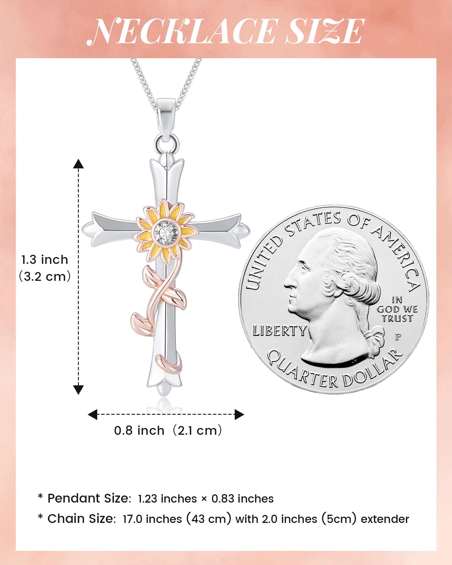 ACECHA Silver Cross Necklace for Women, Dainty Faith Cross Pendant Necklaces with Sunflower Jewelry for Mom Wife Daughter Sister | Gifts for Birthday Anniversary Christmas Easter(Sunflower-Happiness)