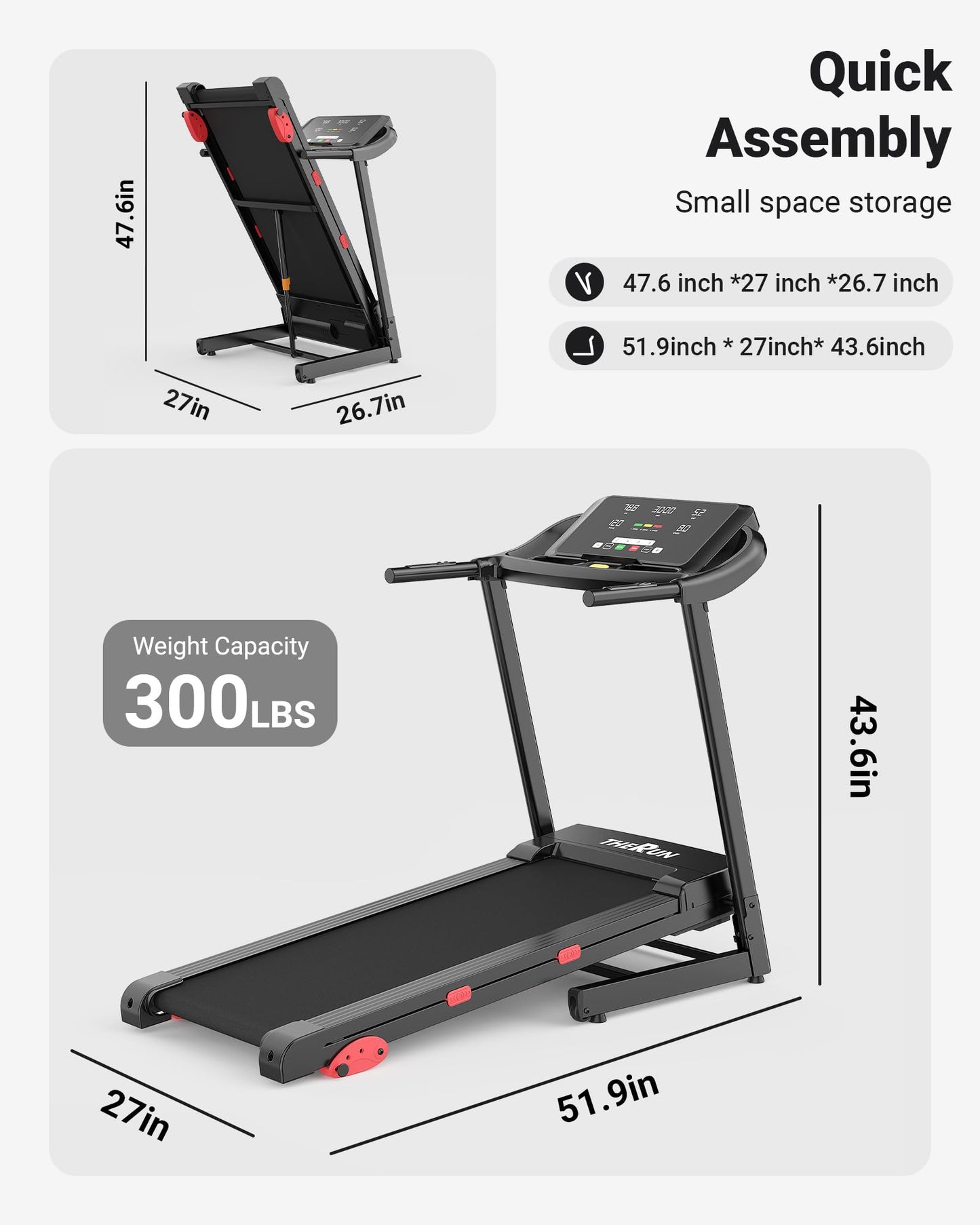 THERUN Running Treadmill with Incline, Foldable Treadmills, Manual Incline Adjustment, 3.0HP Treadmill for Indoor Fitness Workouts