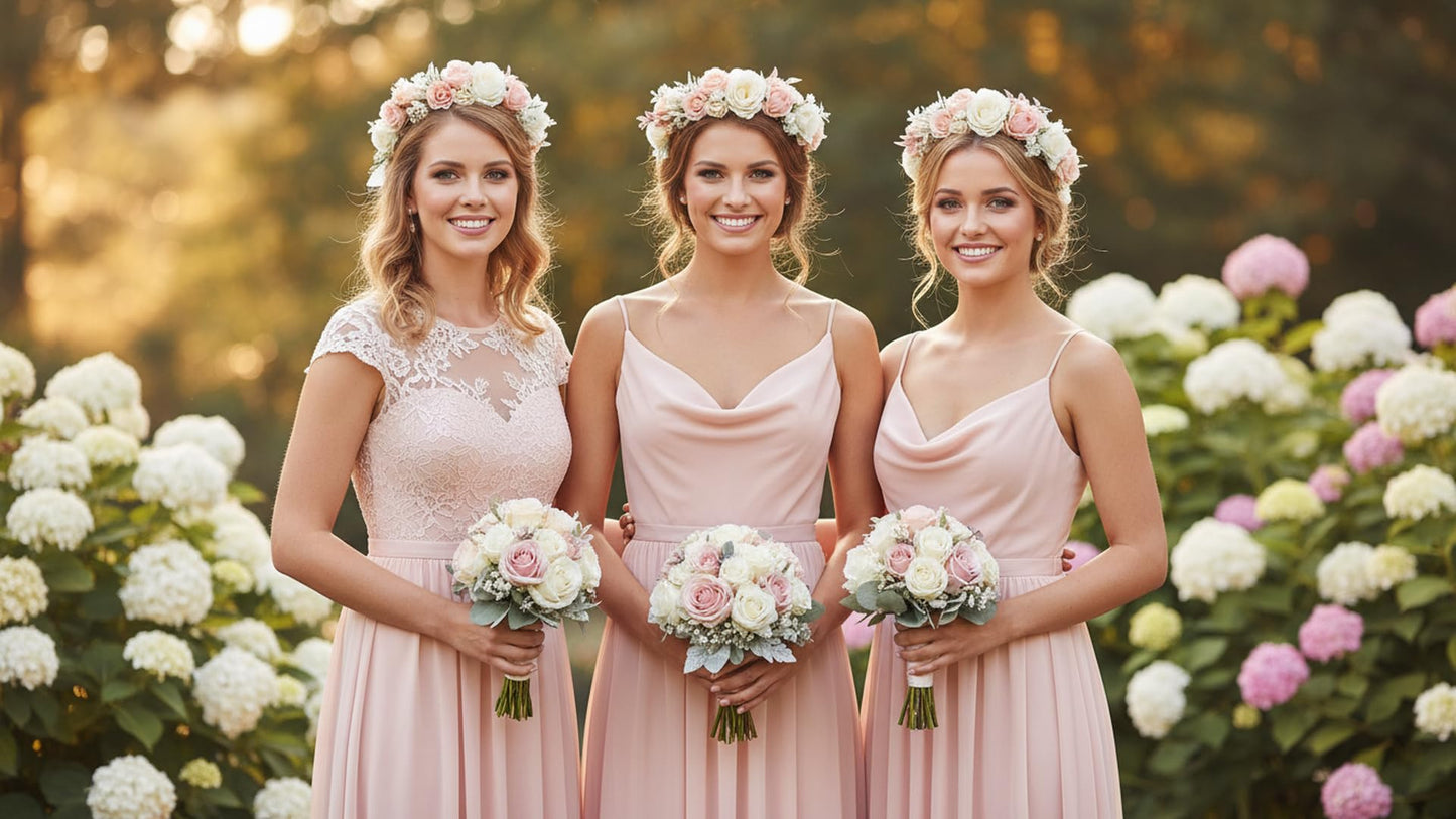 PoshMyra Flower Crown for Girls Wedding Peach Floral Holo Hair Headpiece Bridal Wreath Bridemaid Crown Kids Garland Family Photo Shoots Prop Headband for Women Maternity Wreath for Poppy Dogs