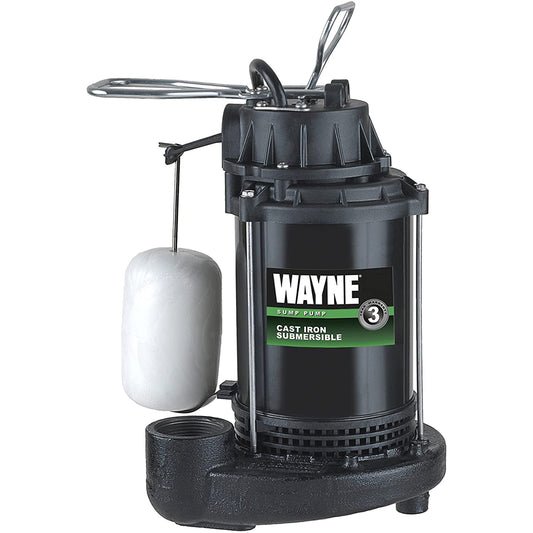 WAYNE CDU790-1/3 HP Submersible Cast Iron and Stainless Steel Sump Pump with Integrated Vertical Float Switch - Up to 4,600 Gallons Per Hour - Heavy Duty Basement Sump Pump, Black