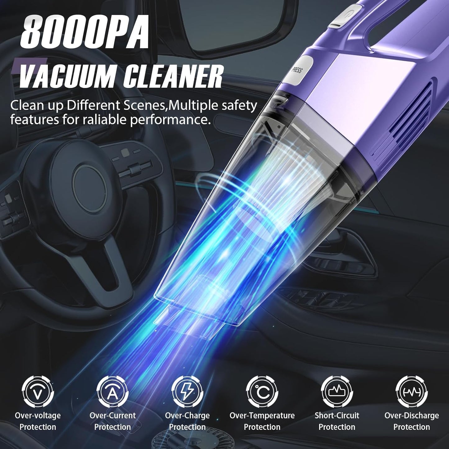 Bossdan Handheld Vacuum Cordless – Car Vac Portable with 8KPA & Multi Accessories & Low Noise, Lightweight Hand Held Vacuum Cordless Rechargeable for Car/Home/Dust/Pet Hair, Mine Portable Vacuum